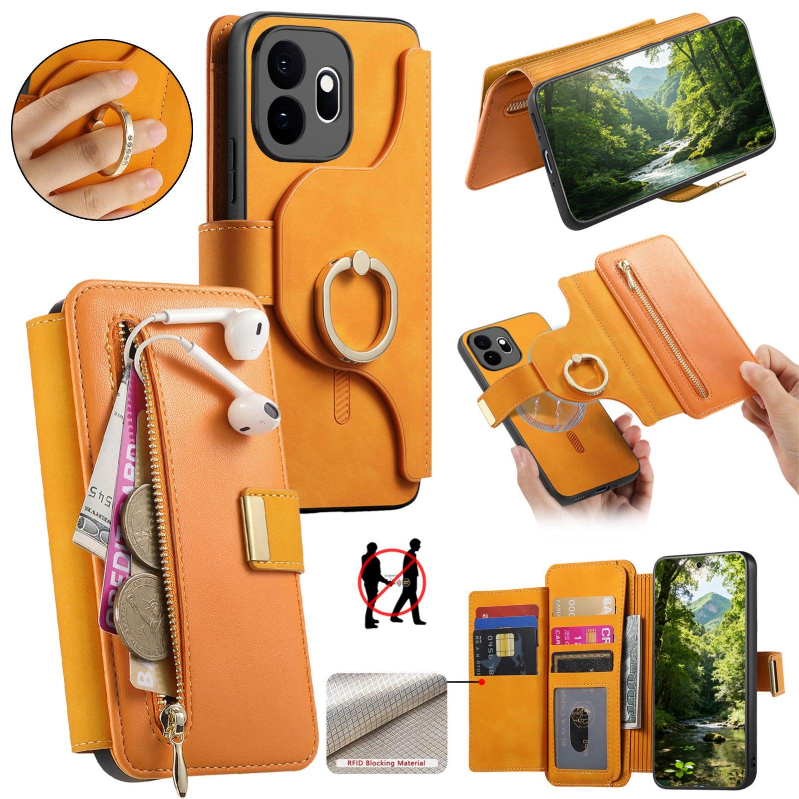 For OnePlus 15T Ring Zipper Wallet RFID Blocking MagSafe Leather Phone Case(Orange) - Shopkiz.com