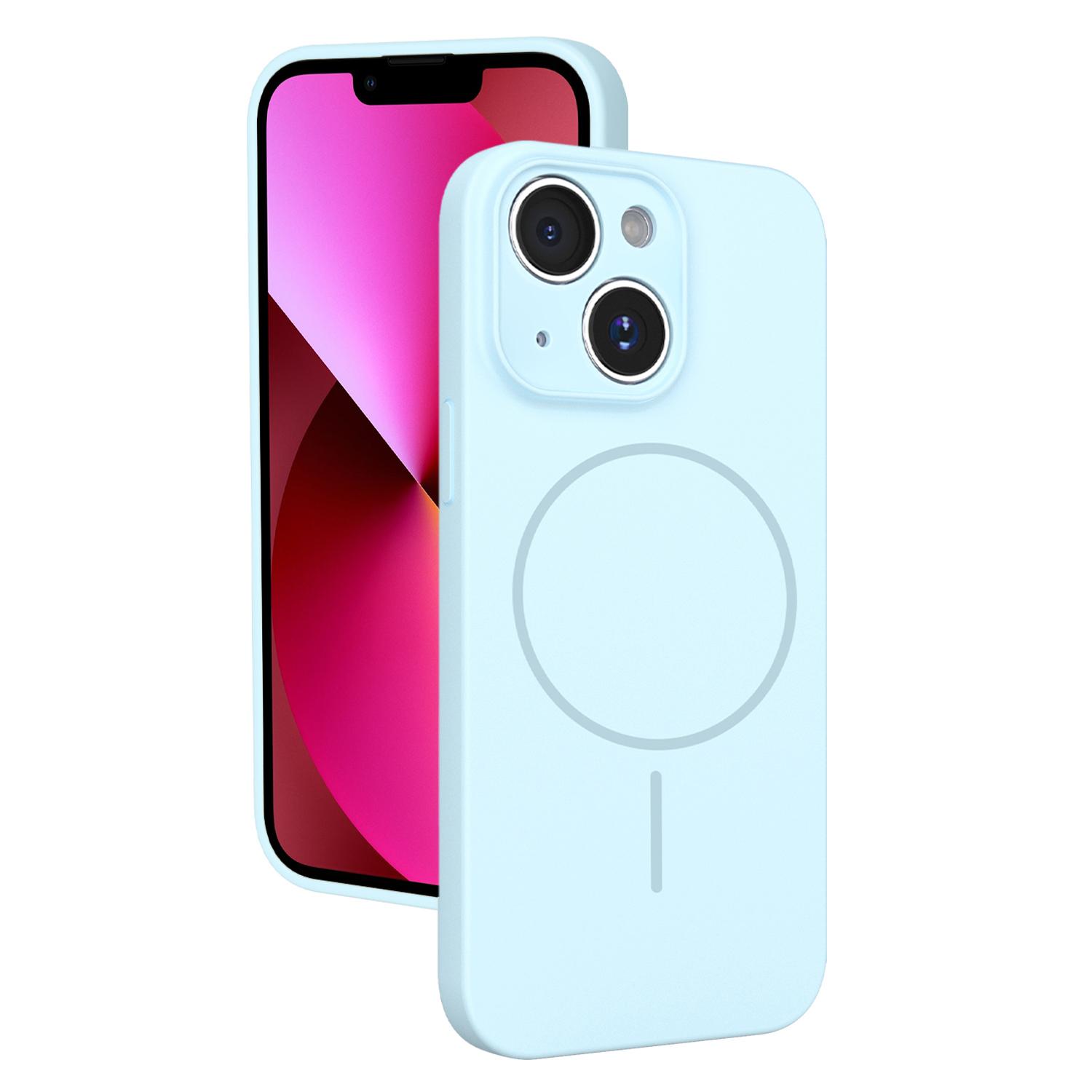 For iPhone 13 Thin Circle MagSafe Fine Hole Liquid Silicone Phone Case(Sierra Blue) - Shopkiz.com