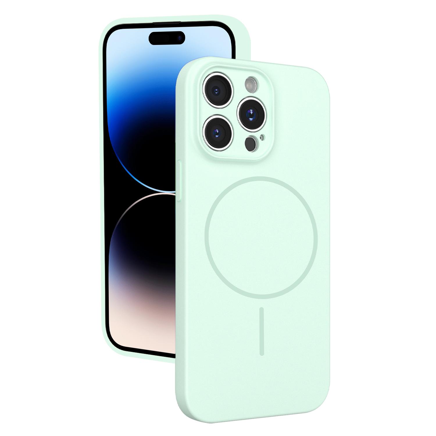 For iPhone 14 Pro Thin Circle MagSafe Fine Hole Liquid Silicone Phone Case(Mint Green) - Shopkiz.com