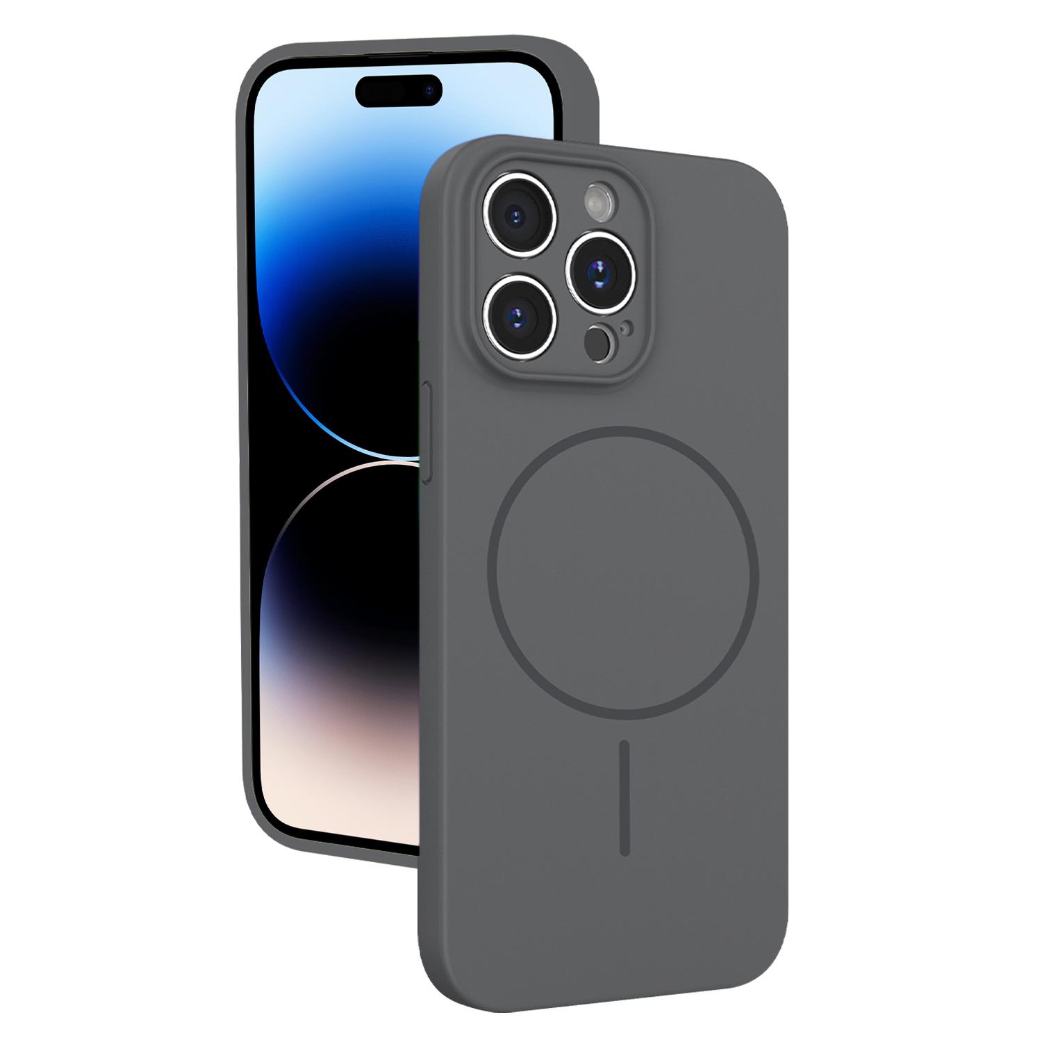 For iPhone 14 Pro Max Thin Circle MagSafe Fine Hole Liquid Silicone Phone Case(Dark Grey) - Shopkiz.com
