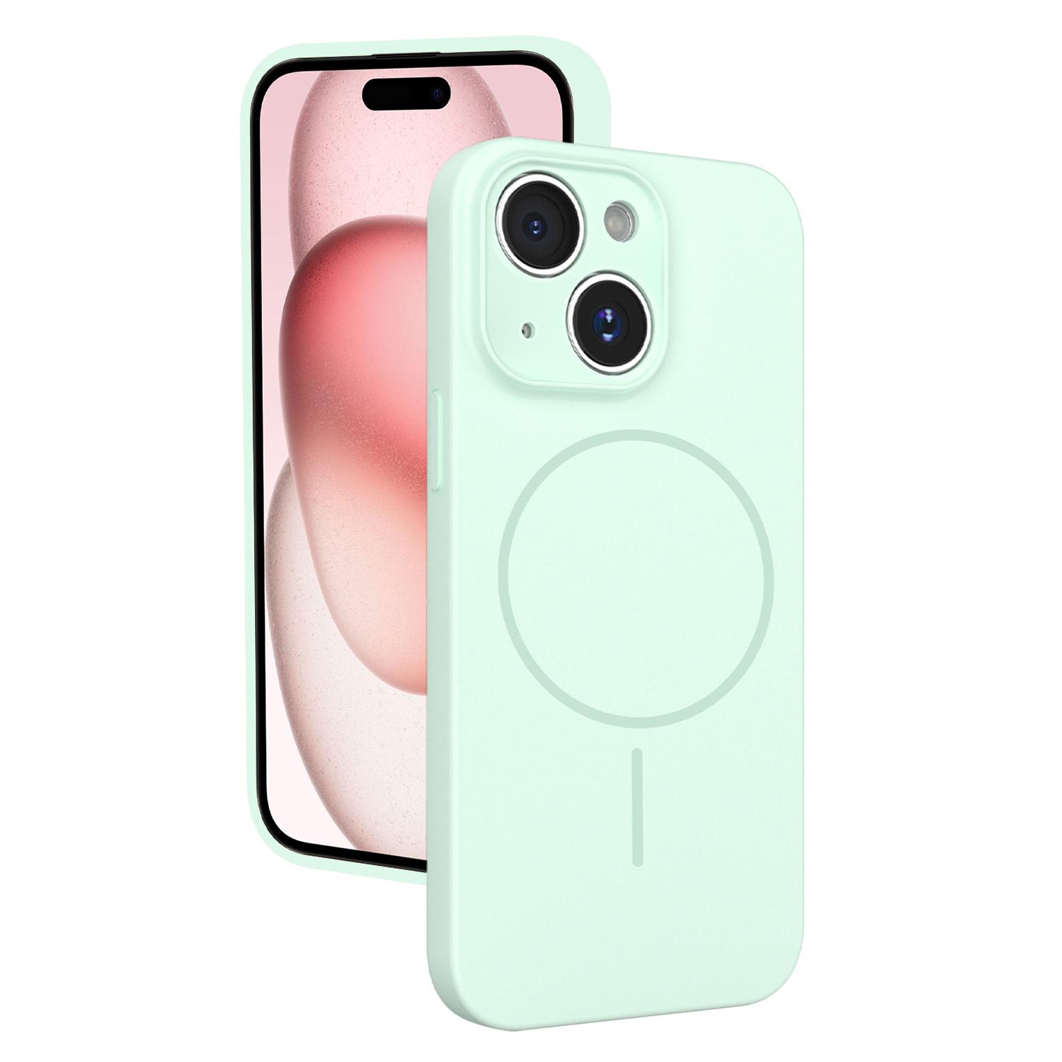 For iPhone 15 Thin Circle MagSafe Fine Hole Liquid Silicone Phone Case(Mint Green) - Shopkiz.com