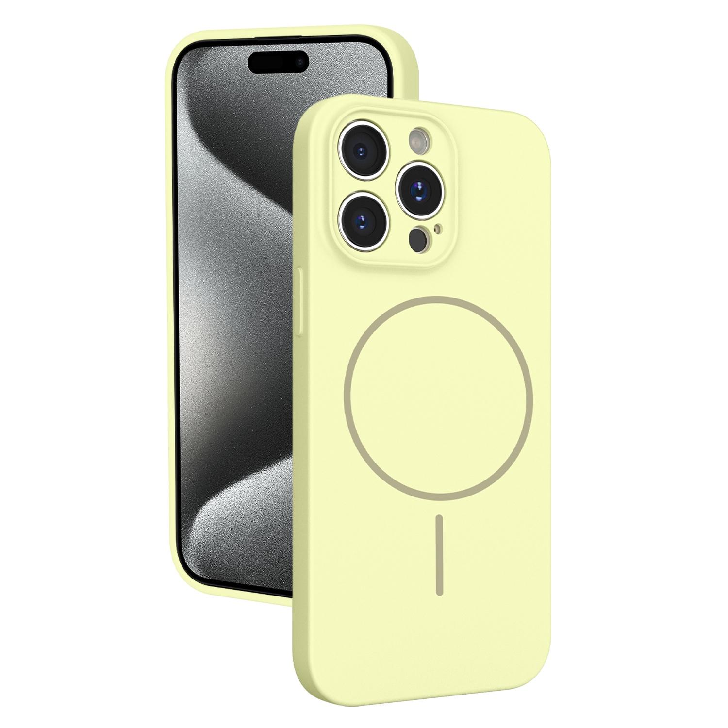 For iPhone 15 Pro Thin Circle MagSafe Fine Hole Liquid Silicone Phone Case(Yellow) - Shopkiz.com