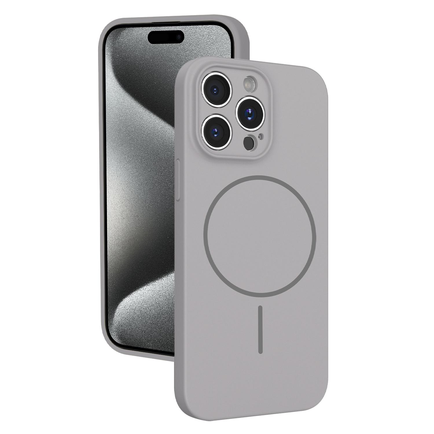 For iPhone 15 Pro Thin Circle MagSafe Fine Hole Liquid Silicone Phone Case(Titanium Grey) - Shopkiz.com
