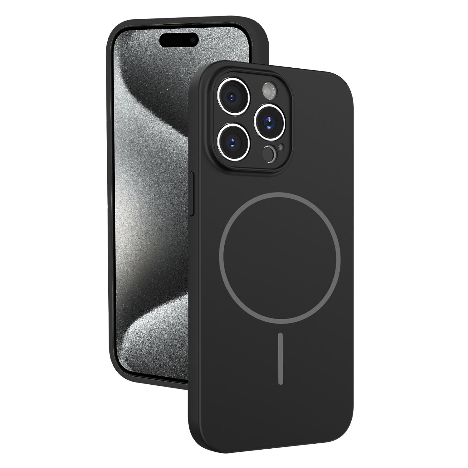 For iPhone 15 Pro Thin Circle MagSafe Fine Hole Liquid Silicone Phone Case(Black) - Shopkiz.com