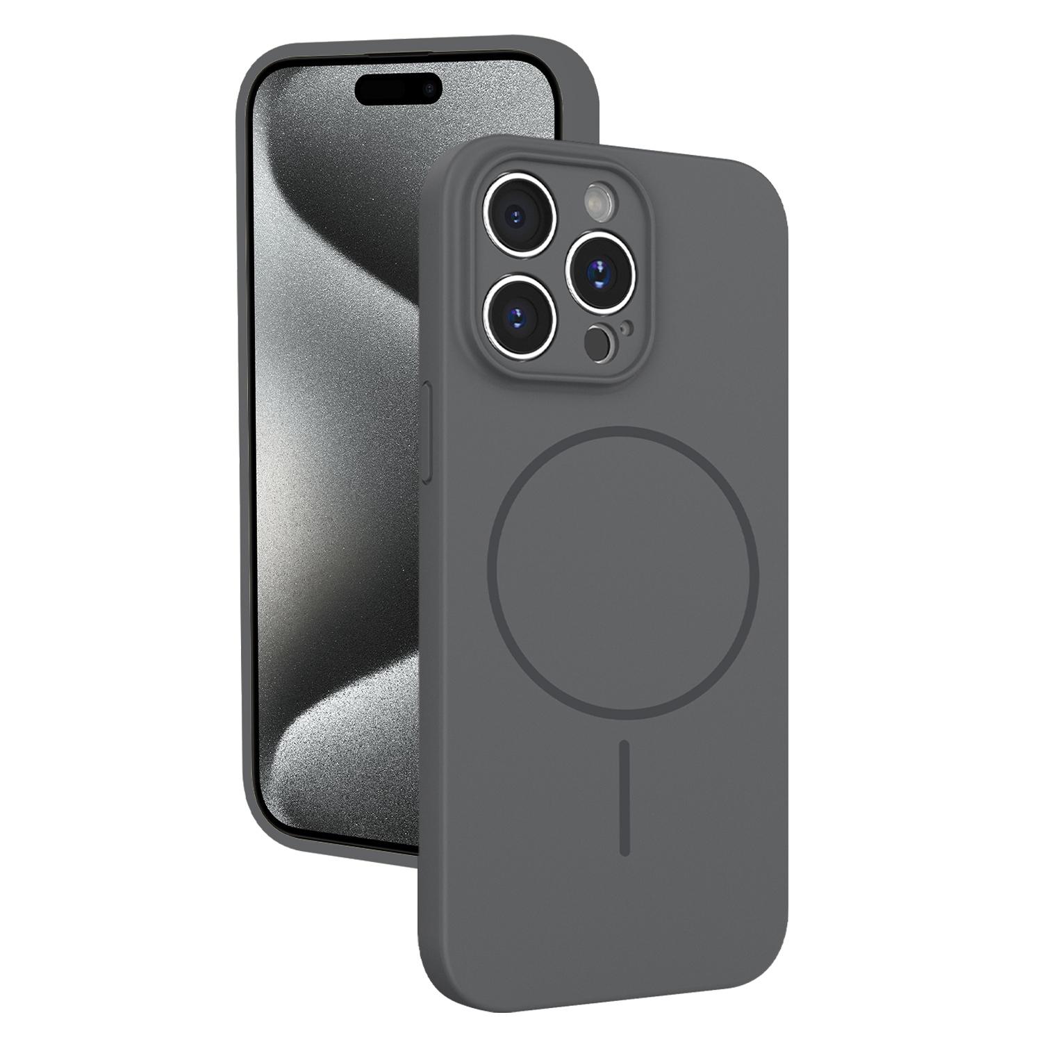 For iPhone 15 Pro Thin Circle MagSafe Fine Hole Liquid Silicone Phone Case(Dark Grey) - Shopkiz.com