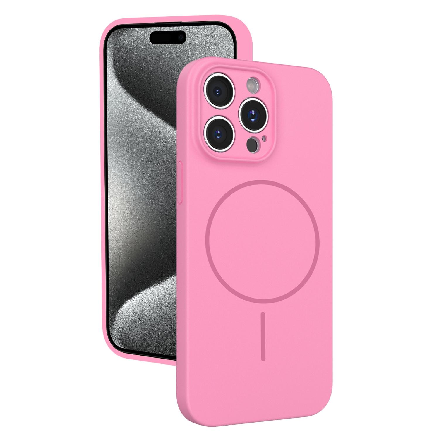 For iPhone 15 Pro Max Thin Circle MagSafe Fine Hole Liquid Silicone Phone Case(Rose Pink) - Shopkiz.com