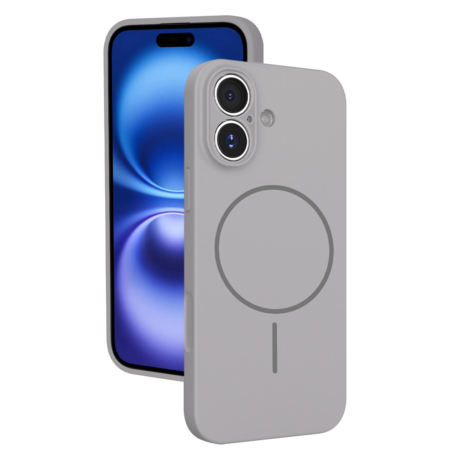For iPhone 16 Thin Circle MagSafe Fine Hole Liquid Silicone Phone Case(Titanium Grey) - Shopkiz.com