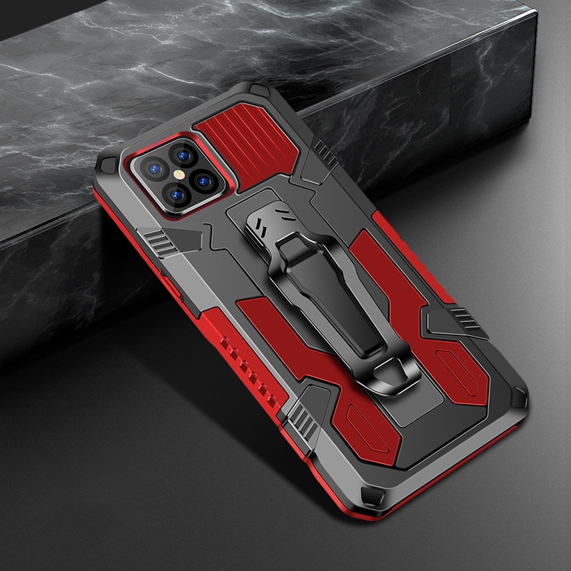 For iPhone 12 / 12 Pro Machine Armor Warrior Shockproof PC + TPU Protective Case(Red) - Shopkiz.com
