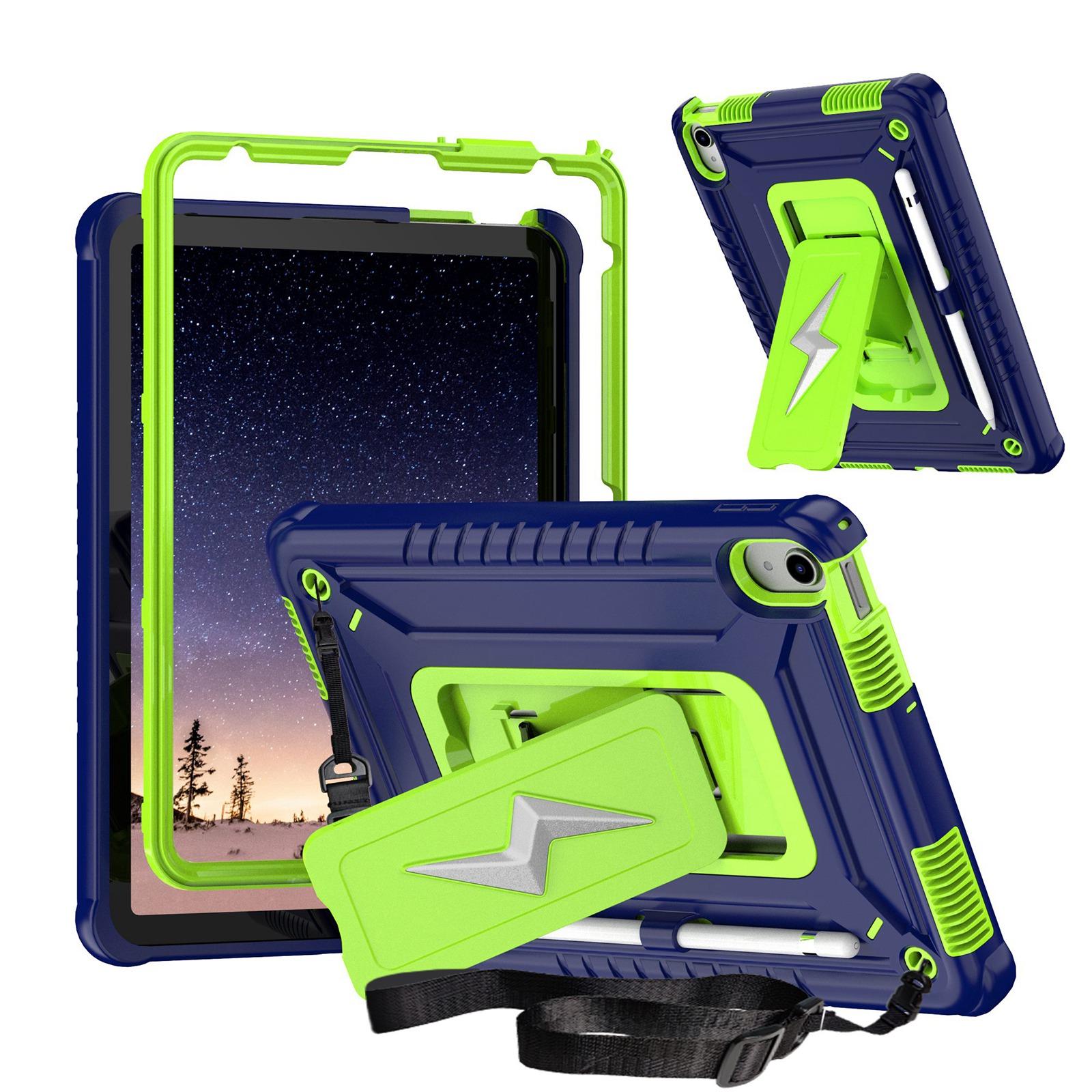 For iPad 2025 / 2022 Armor Bolt Shape Holder Silicone Hybrid PC Tablet Case(Navy Blue Olivine) - Shopkiz.com