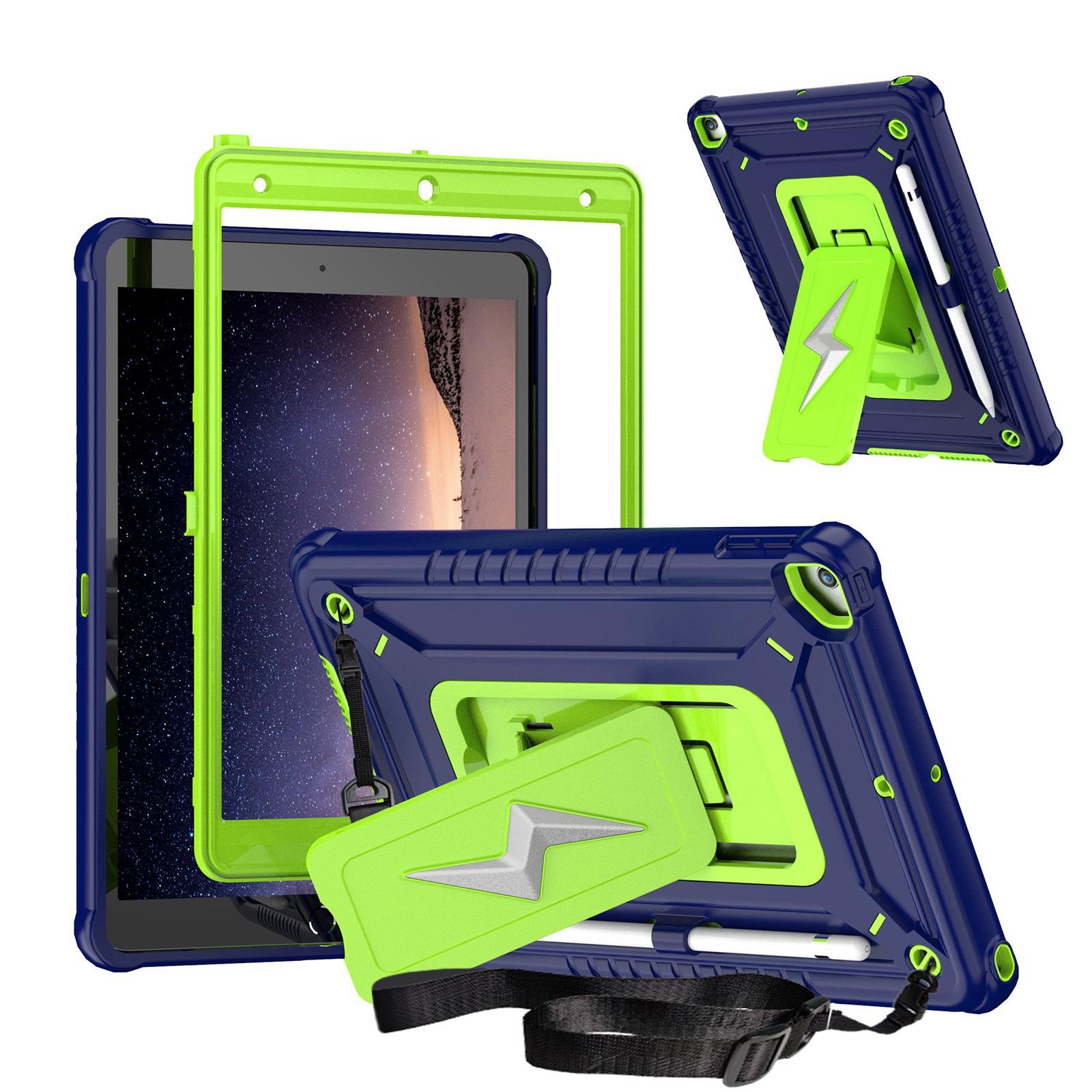 For iPad 10.2 2021 / 2020 / 2019 Armor Bolt Shape Holder Silicone Hybrid PC Tablet Case(Navy Blue Olivine) - Shopkiz.com