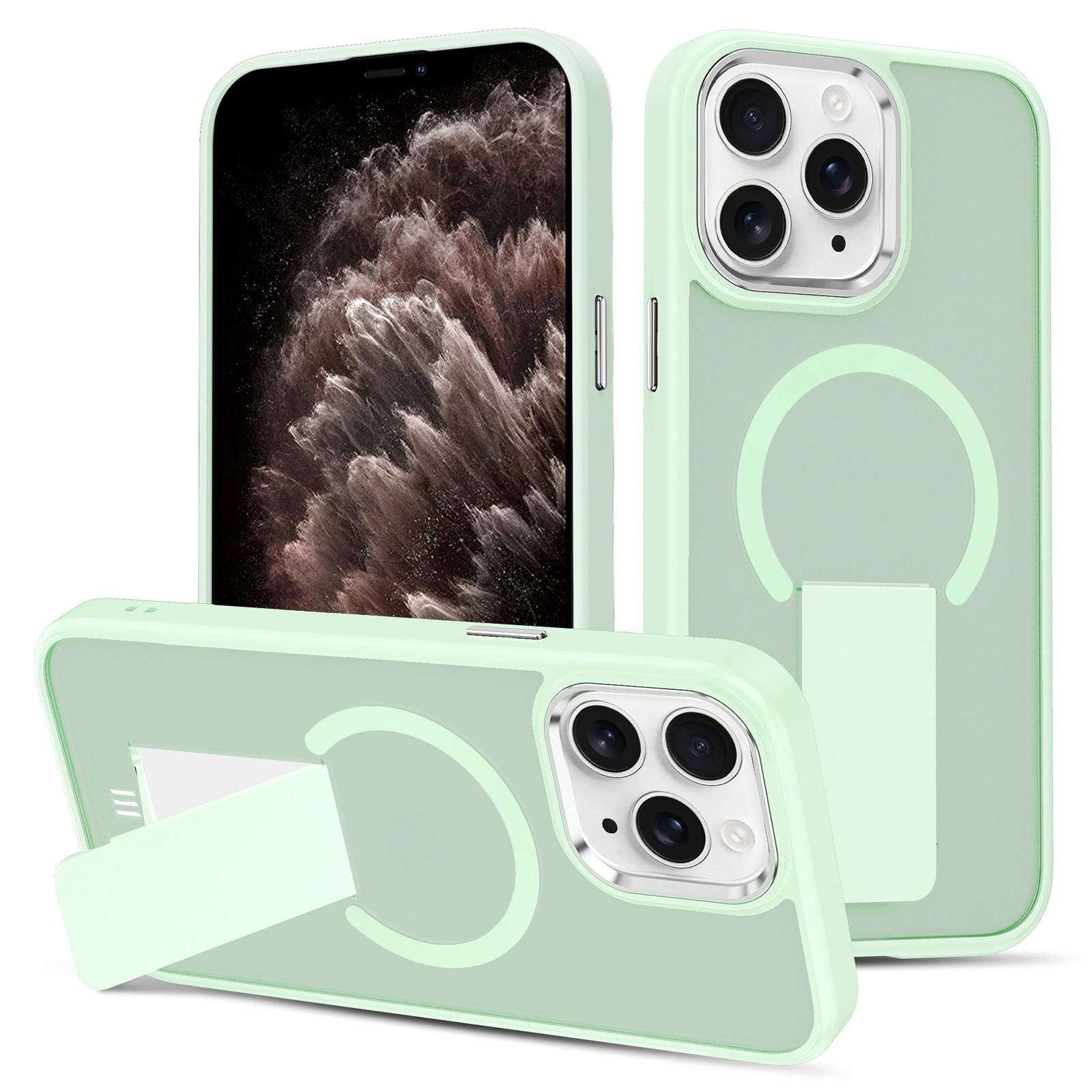 For iPhone 11 Pro Max Skin Feel Invisible Kickstand MagSafe Phone Case(Green) - Shopkiz.com