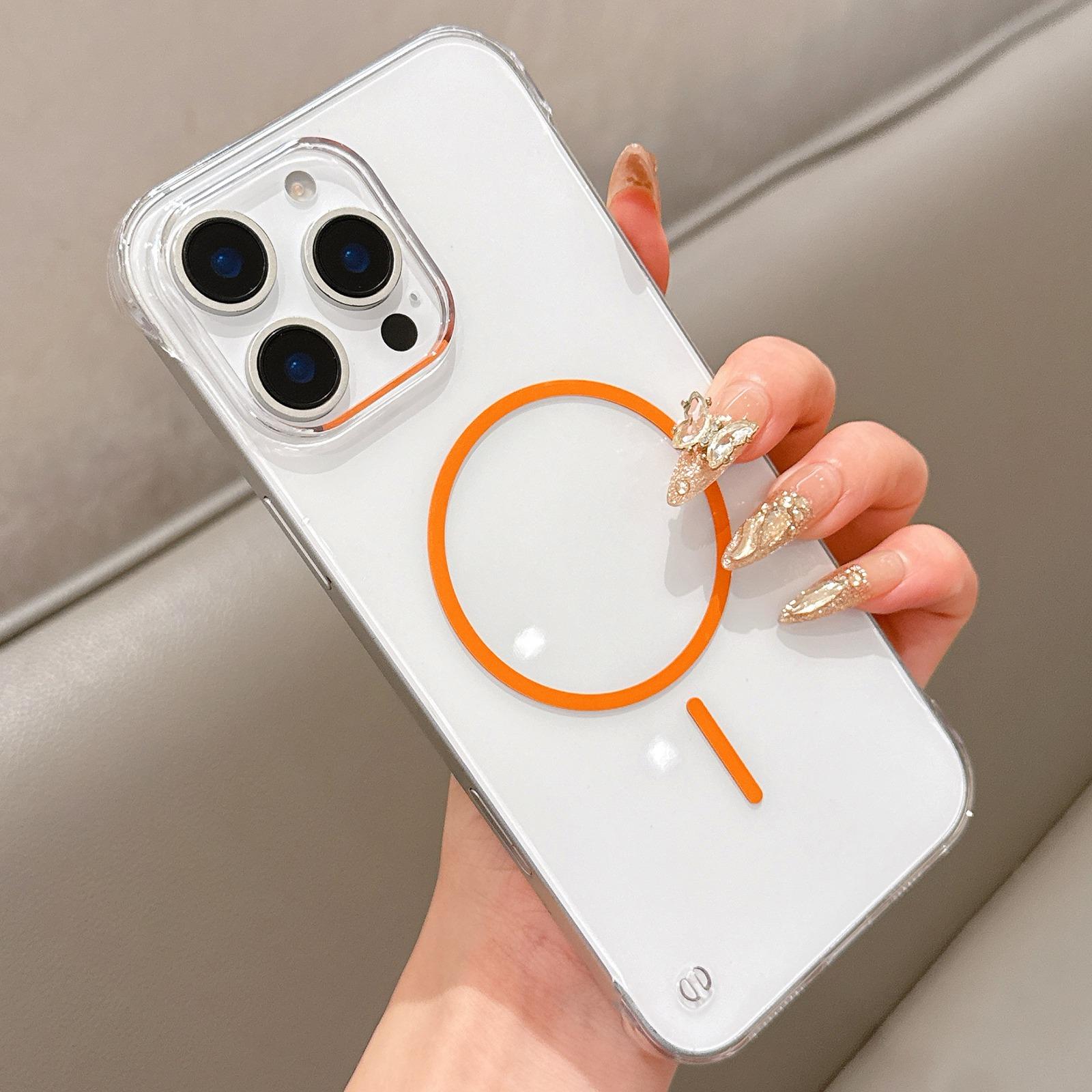 For iPhone 16 Pro Max Half Frame Transparent PC MagSafe Phone Case(Orange) - Shopkiz.com