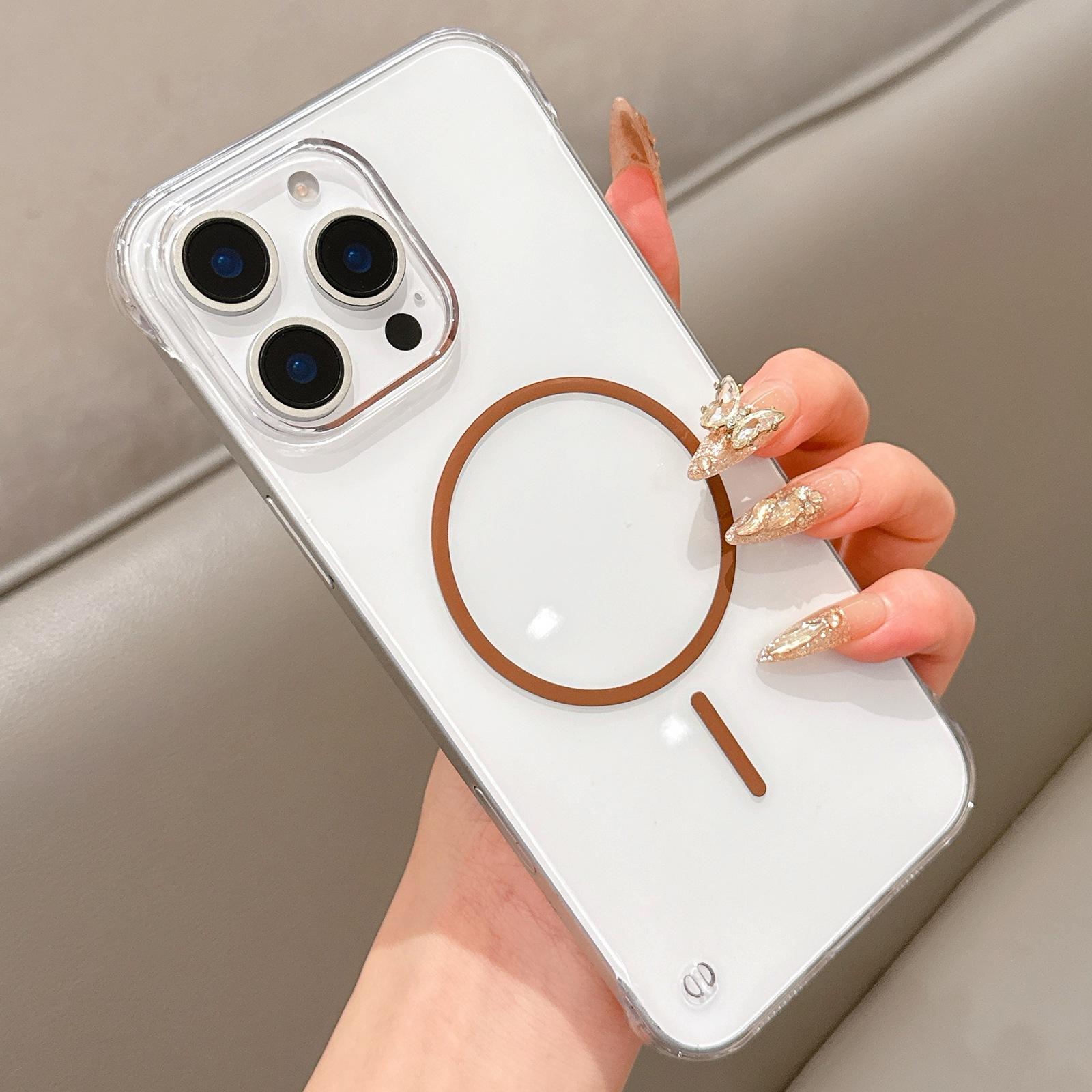 For iPhone 16 Pro Max Half Frame Transparent PC MagSafe Phone Case(Brown) - Shopkiz.com