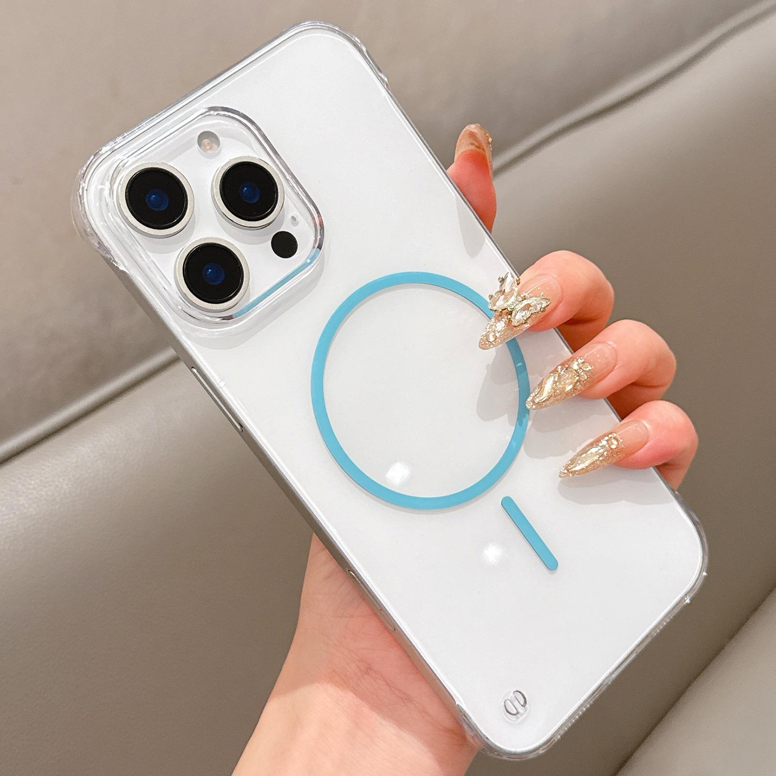 For iPhone 16 Pro Half Frame Transparent PC MagSafe Phone Case(Blue) - Shopkiz.com
