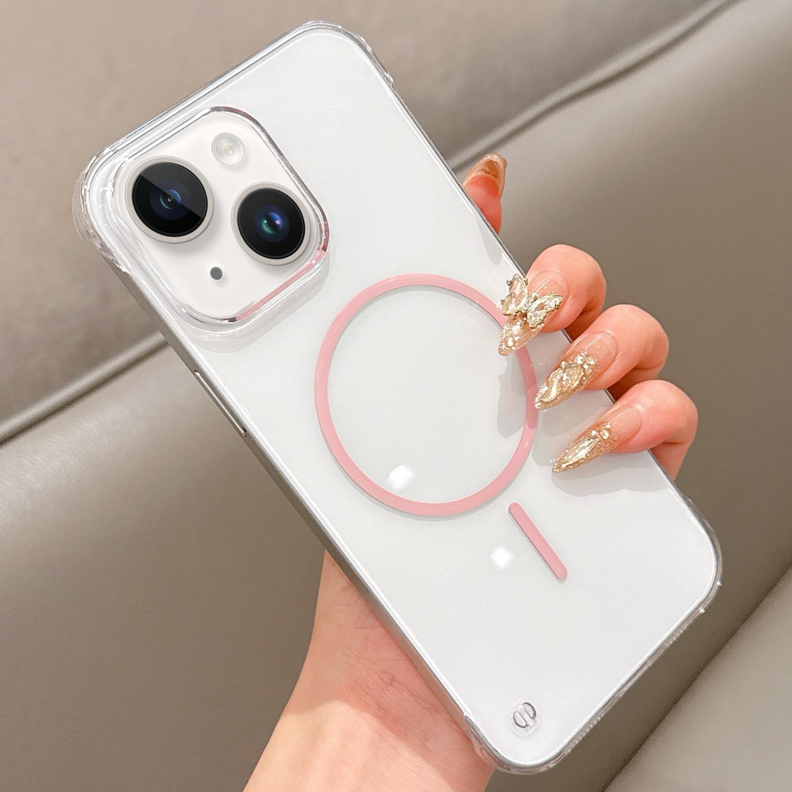 For iPhone 15 Half Frame Transparent PC MagSafe Phone Case(Pink) - Shopkiz.com