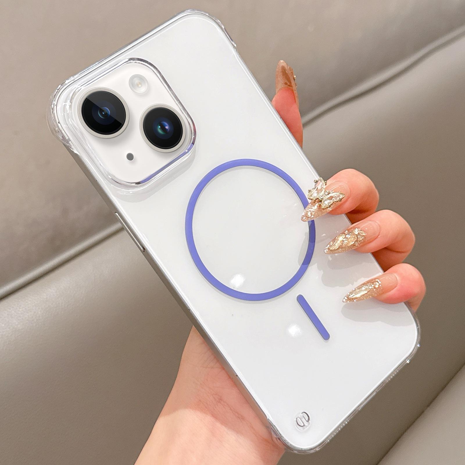 For iPhone 14 Half Frame Transparent PC MagSafe Phone Case(Purple) - Shopkiz.com