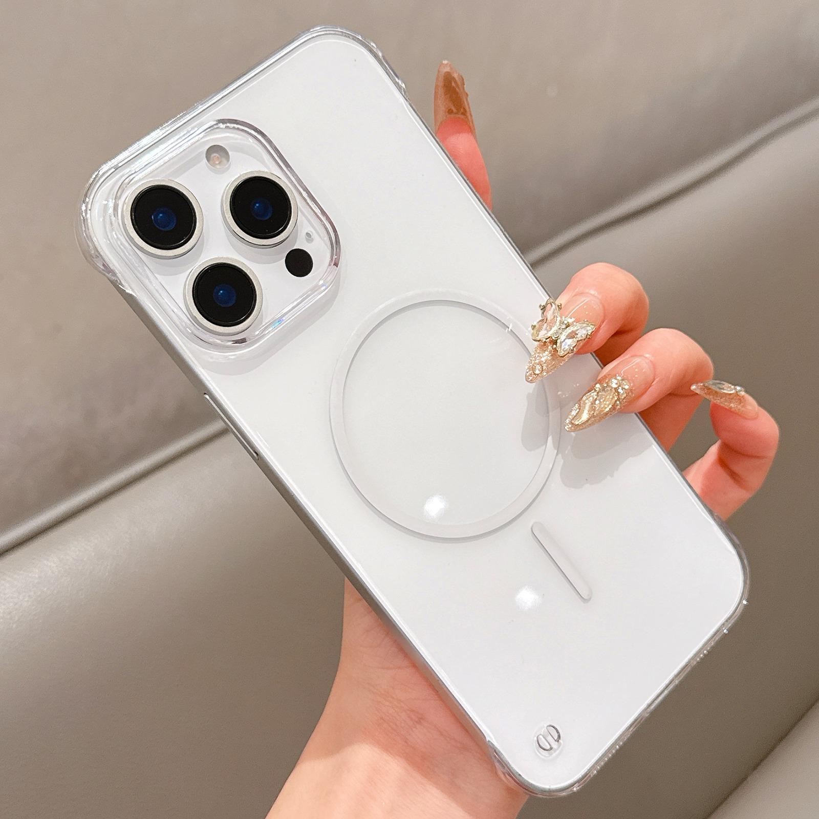 For iPhone 12 Pro Max Half Frame Transparent PC MagSafe Phone Case(White) - Shopkiz.com