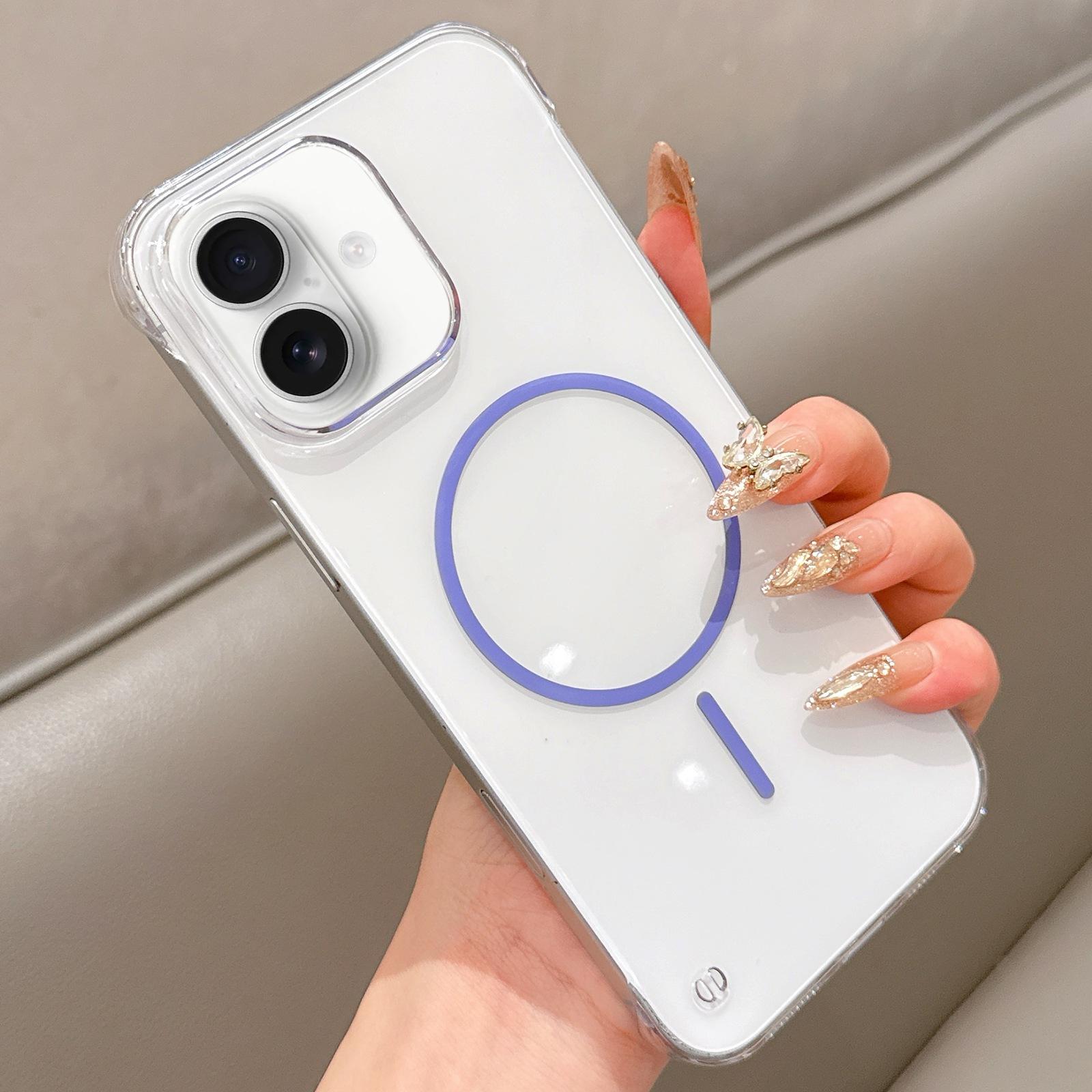 For iPhone 16 Plus Half Frame Transparent PC MagSafe Phone Case(Purple) - Shopkiz.com