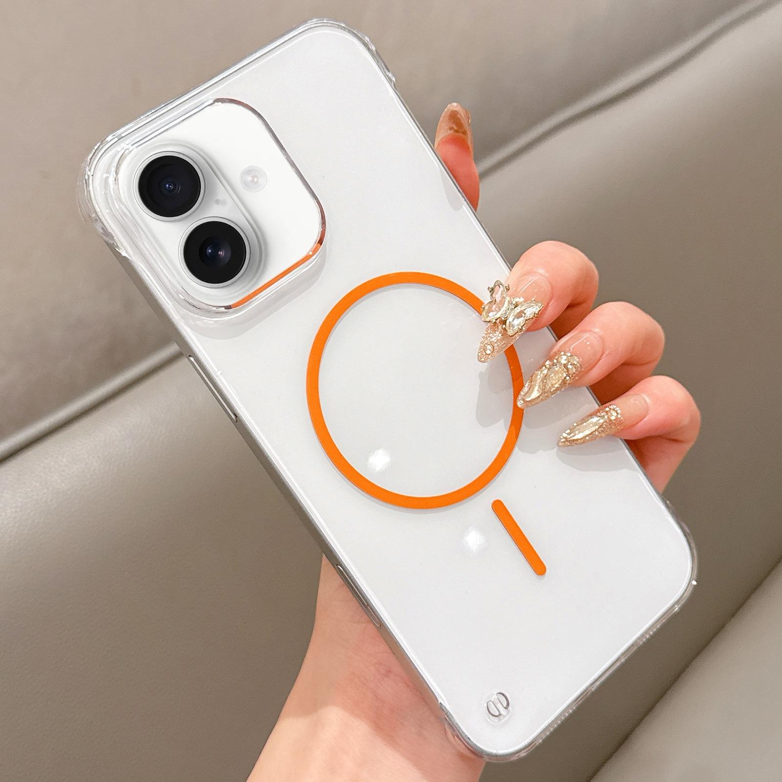 For iPhone 16 Half Frame Transparent PC MagSafe Phone Case(Orange) - Shopkiz.com