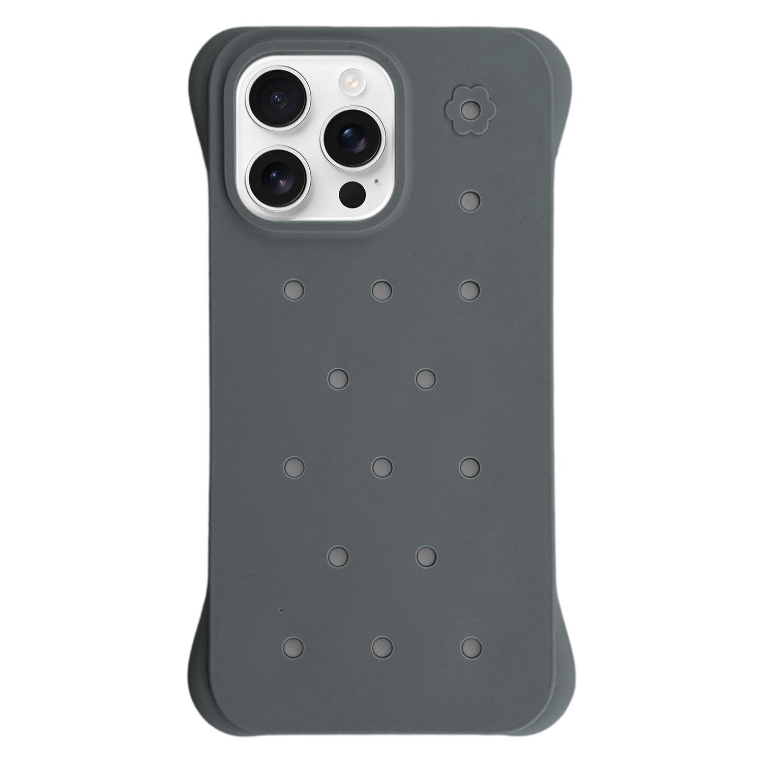 For iPhone 16 Pro Solid Color Holes Heat Dissipation PC Shockproof Phone Case(Grey) - Shopkiz.com