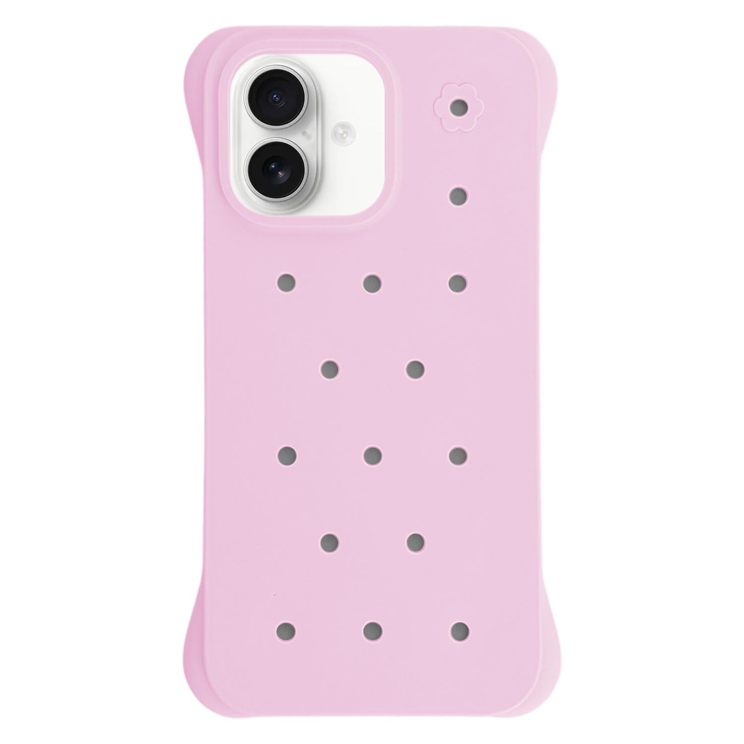 For iPhone 16 Solid Color Holes Heat Dissipation PC Shockproof Phone Case(Pink) - Shopkiz.com