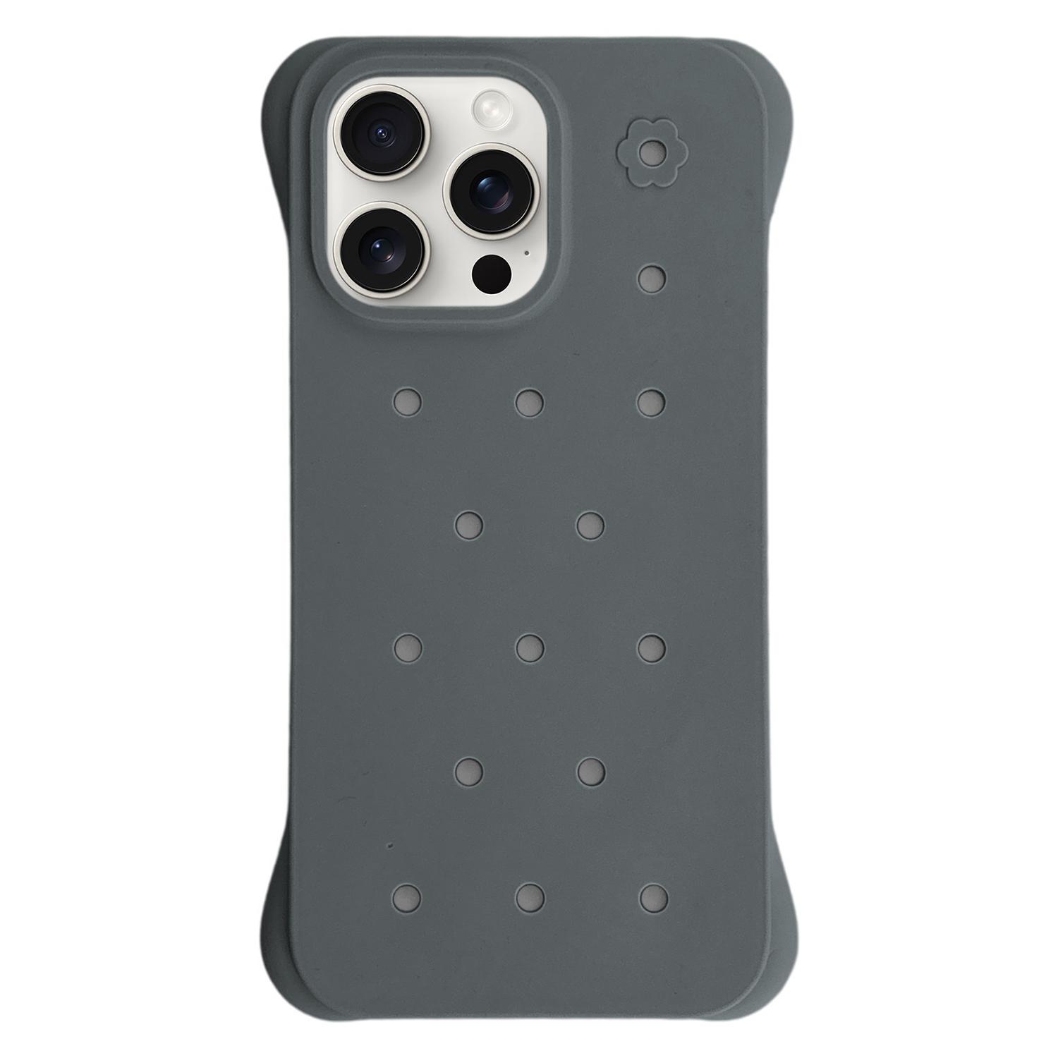 For iPhone 15 Pro Max Solid Color Holes Heat Dissipation PC Shockproof Phone Case(Grey) - Shopkiz.com
