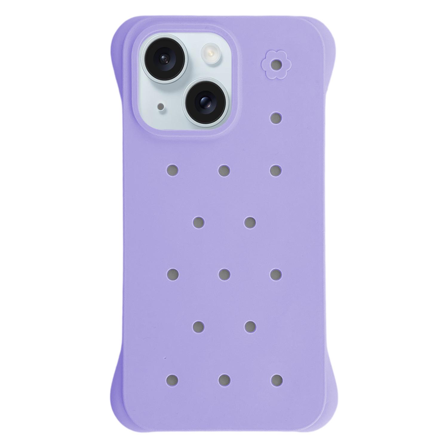 For iPhone 15 Solid Color Holes Heat Dissipation PC Shockproof Phone Case(Purple) - Shopkiz.com