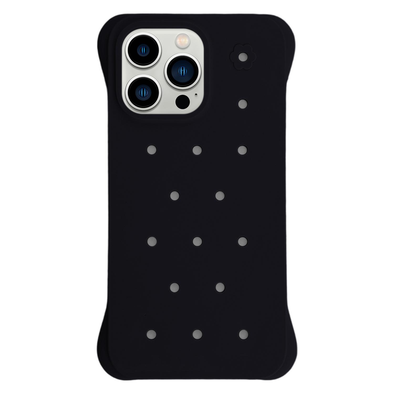 For iPhone 13 Pro Max Solid Color Holes Heat Dissipation PC Shockproof Phone Case(Black) - Shopkiz.com