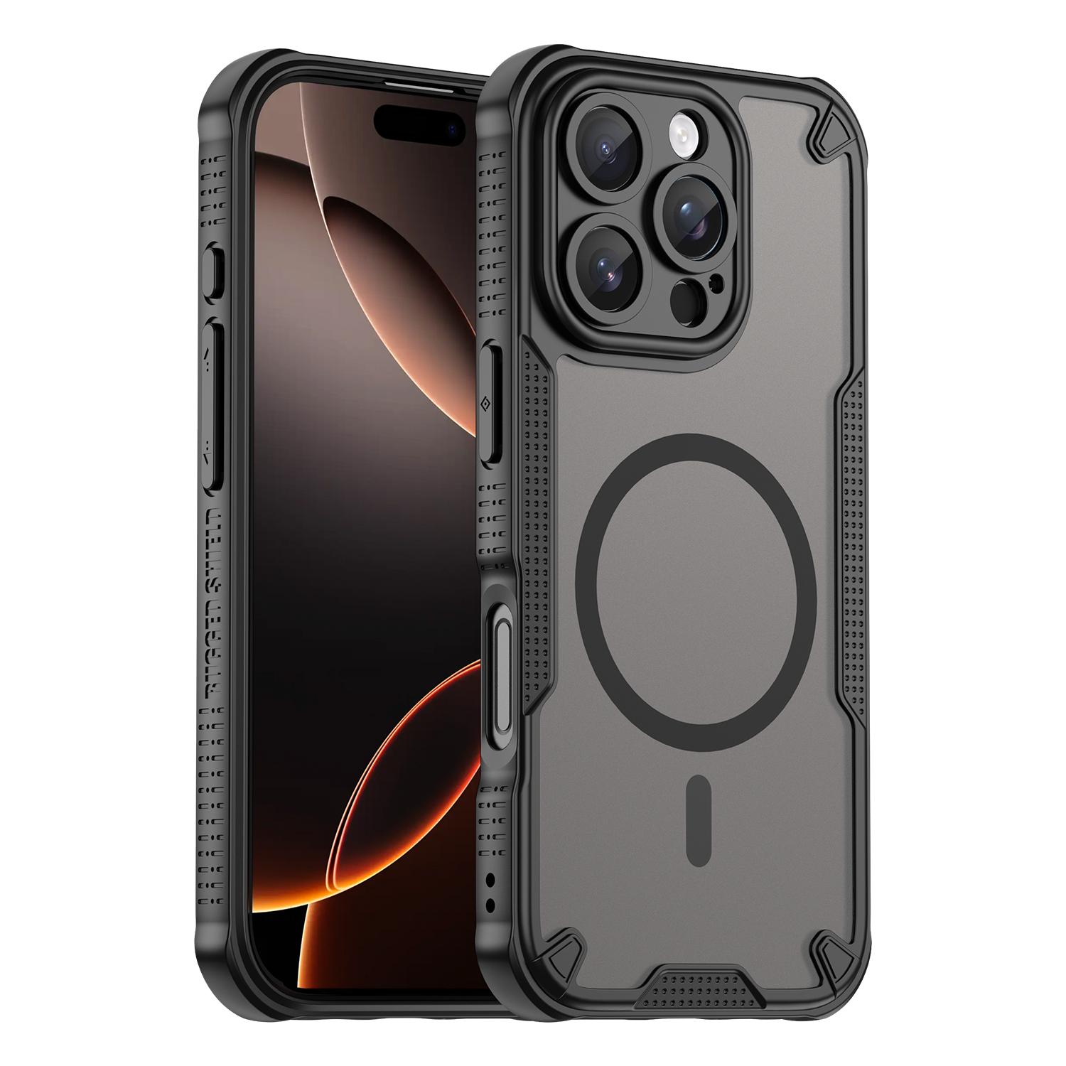 For iPhone 16 Pro Armor Glaze MagSafe Magnetic Phone Case(Black) - Shopkiz.com