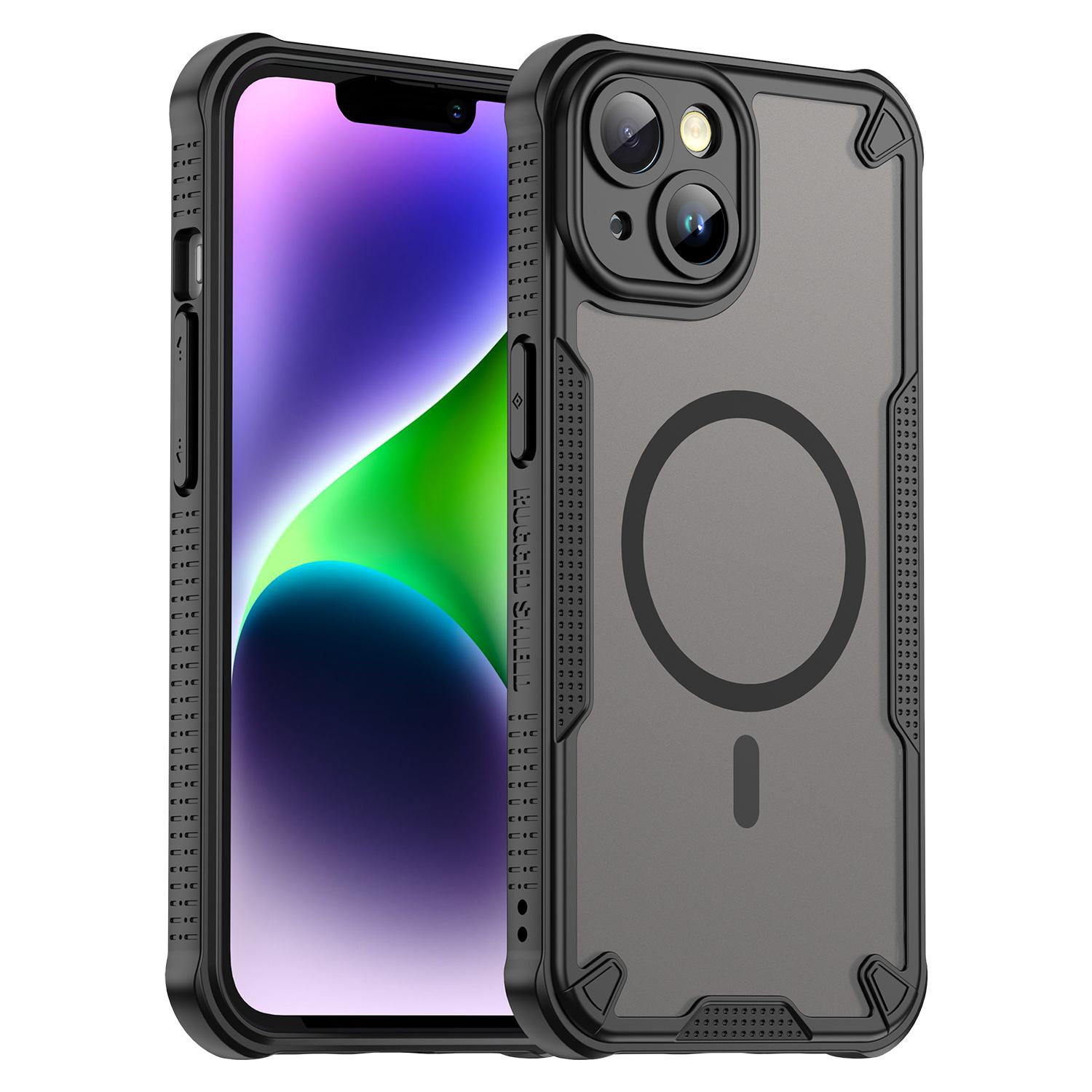 For iPhone 14 Armor Glaze MagSafe Magnetic Phone Case(Black) - Shopkiz.com