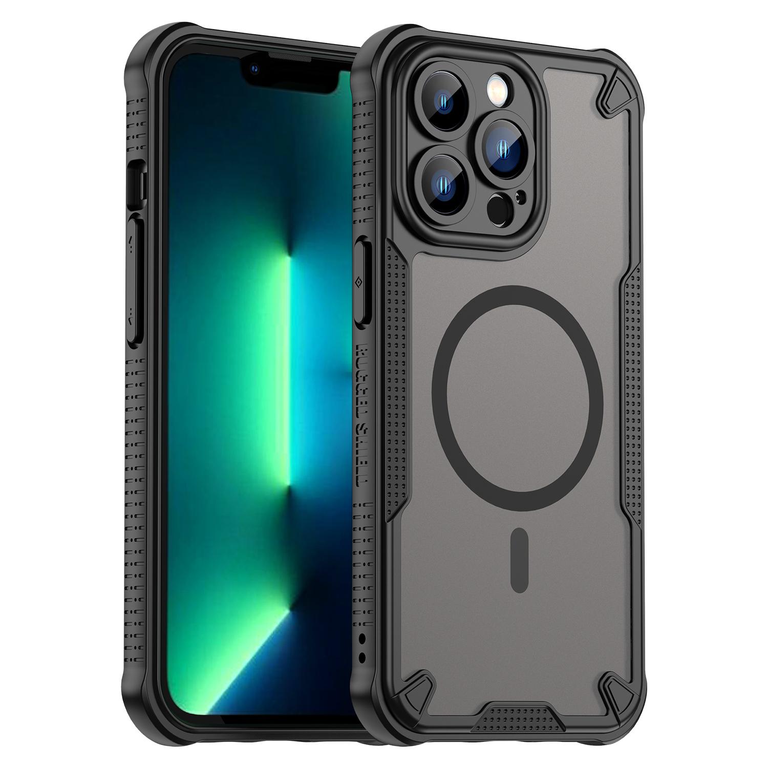 For iPhone 13 Pro Armor Glaze MagSafe Magnetic Phone Case(Black) - Shopkiz.com