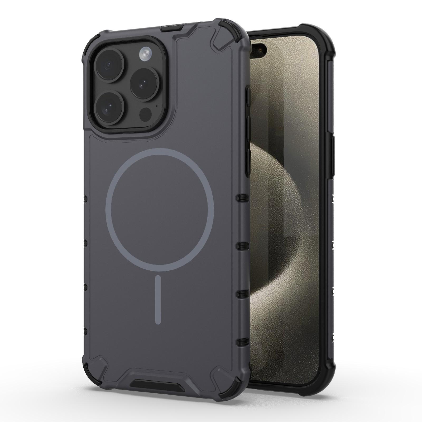 For iPhone 15 Pro Max Grating Solid Color MagSafe Magnetic Phone Case(Dark Grey) - Shopkiz.com