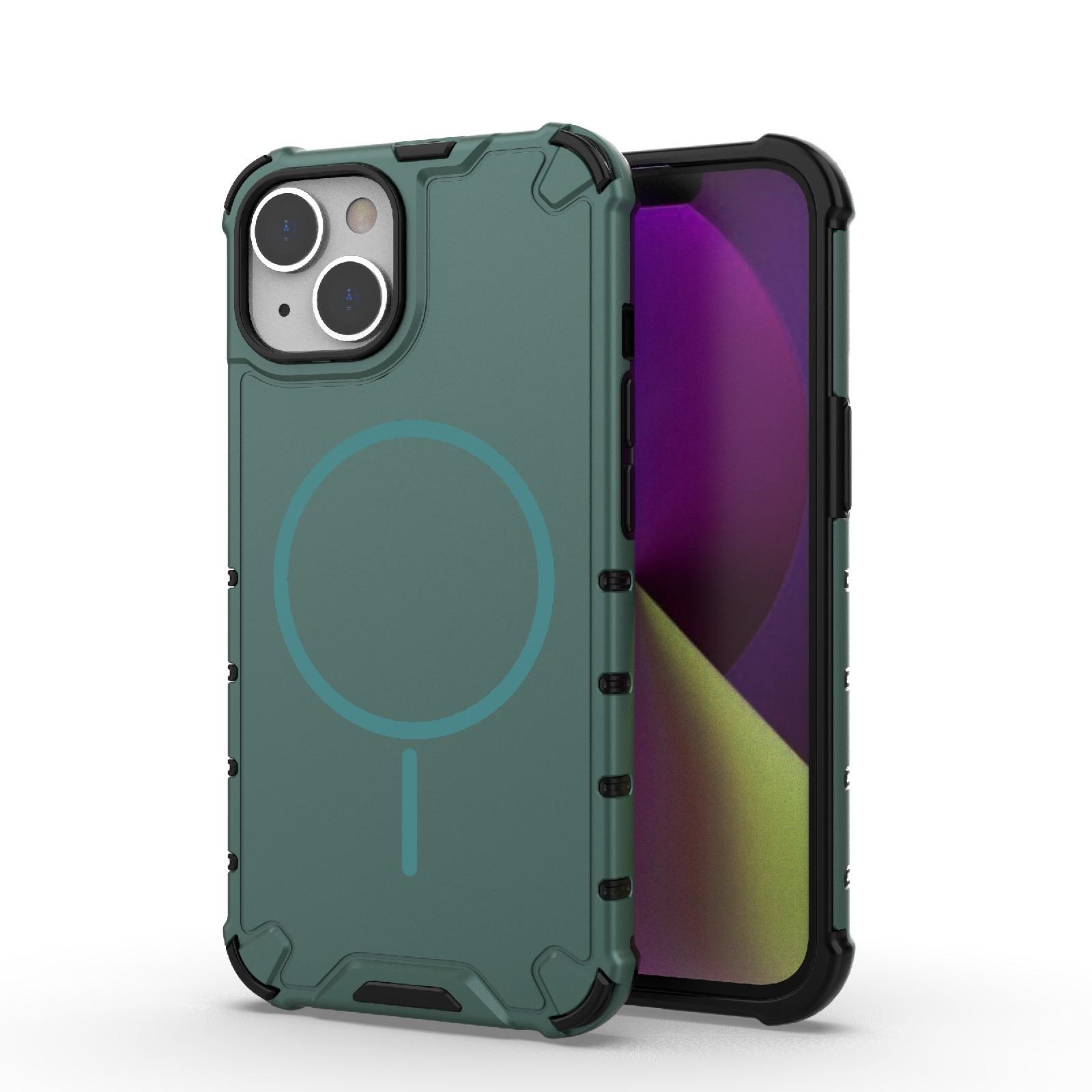 For iPhone 14 Grating Solid Color MagSafe Magnetic Phone Case(Green) - Shopkiz.com