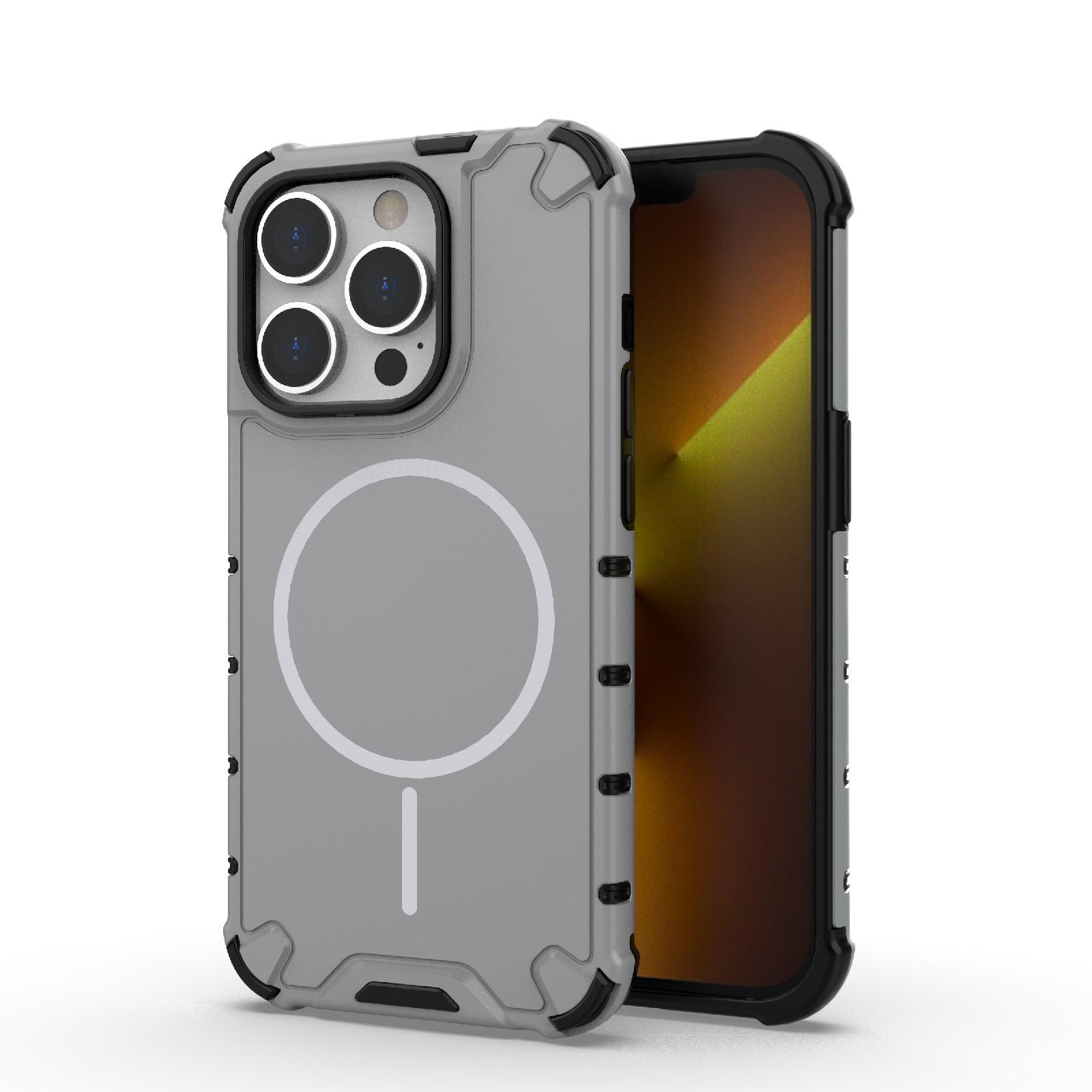 For iPhone 14 Pro Grating Solid Color MagSafe Magnetic Phone Case(Light Grey) - Shopkiz.com