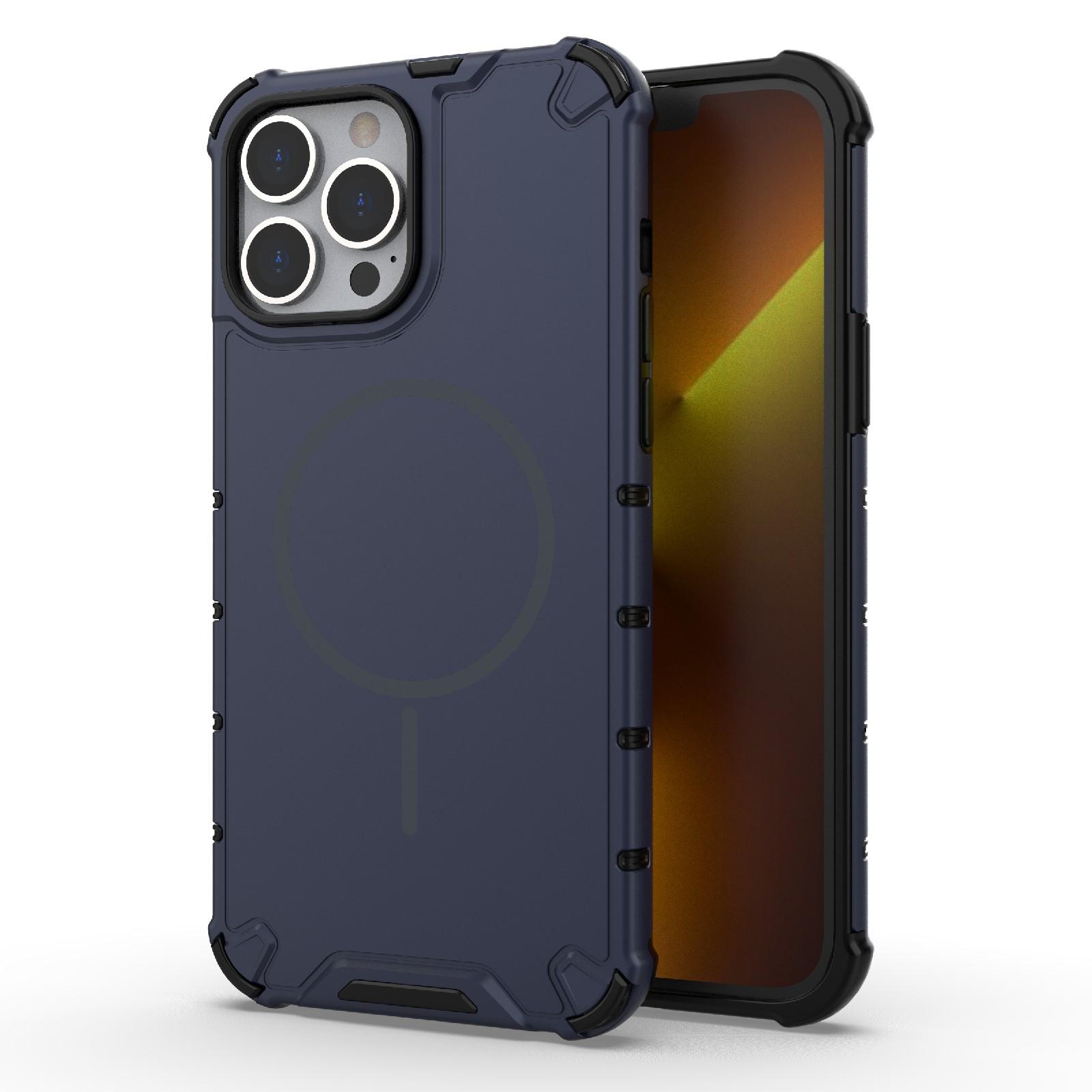 For iPhone 13 Pro Max Grating Solid Color MagSafe Magnetic Phone Case(Dark Blue) - Shopkiz.com