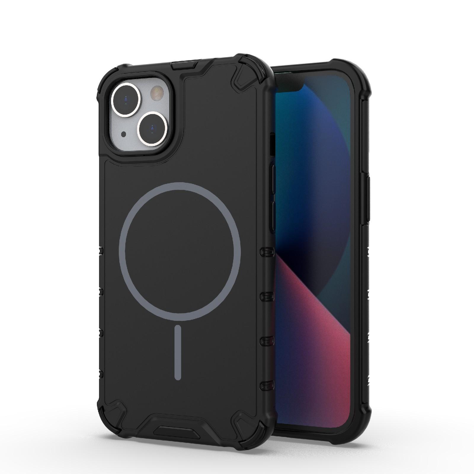 For iPhone 13 Grating Solid Color MagSafe Magnetic Phone Case(Black) - Shopkiz.com