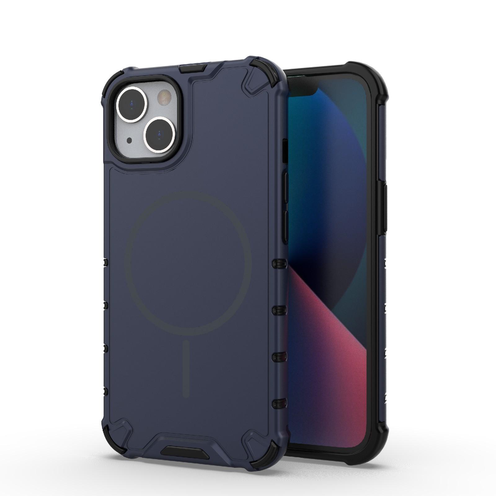For iPhone 13 Grating Solid Color MagSafe Magnetic Phone Case(Dark Blue) - Shopkiz.com