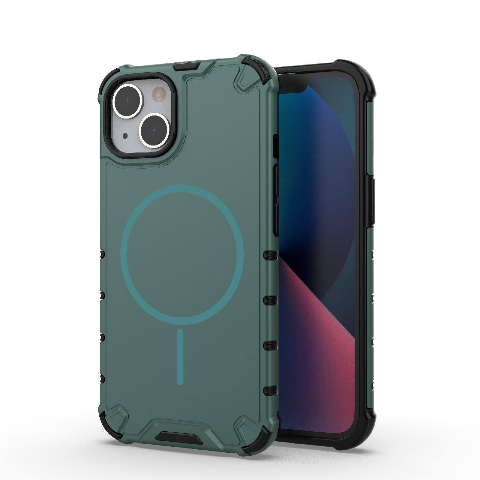 For iPhone 13 Grating Solid Color MagSafe Magnetic Phone Case(Green) - Shopkiz.com