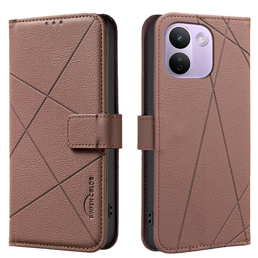 For Redmi Note 17 Pro+ 5G Global 163mm Geometric Pattern RFID Leather Phone Case(Brown) - Shopkiz.com