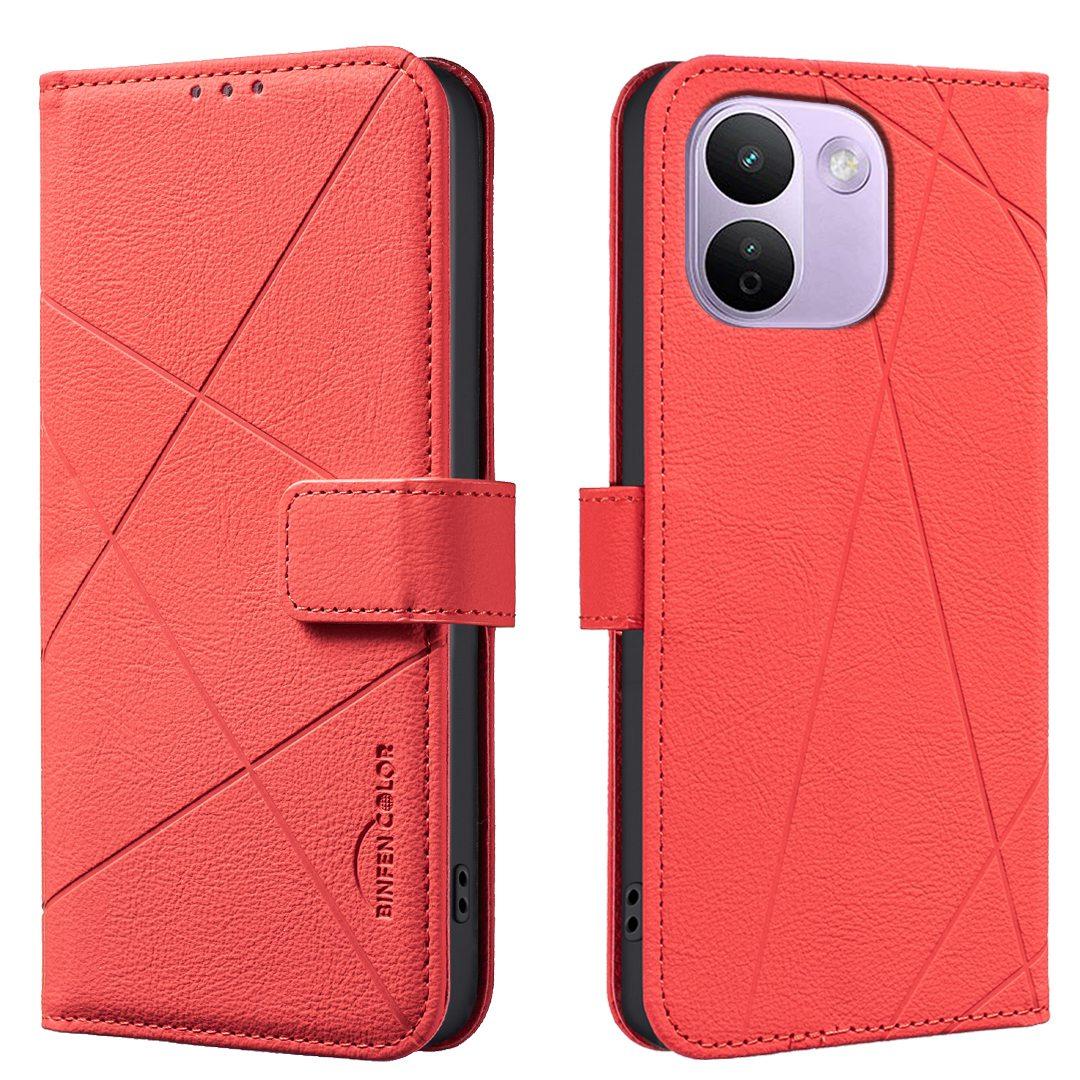 For Redmi Note 17 Pro+ 5G Global 163mm Geometric Pattern RFID Leather Phone Case(Red) - Shopkiz.com