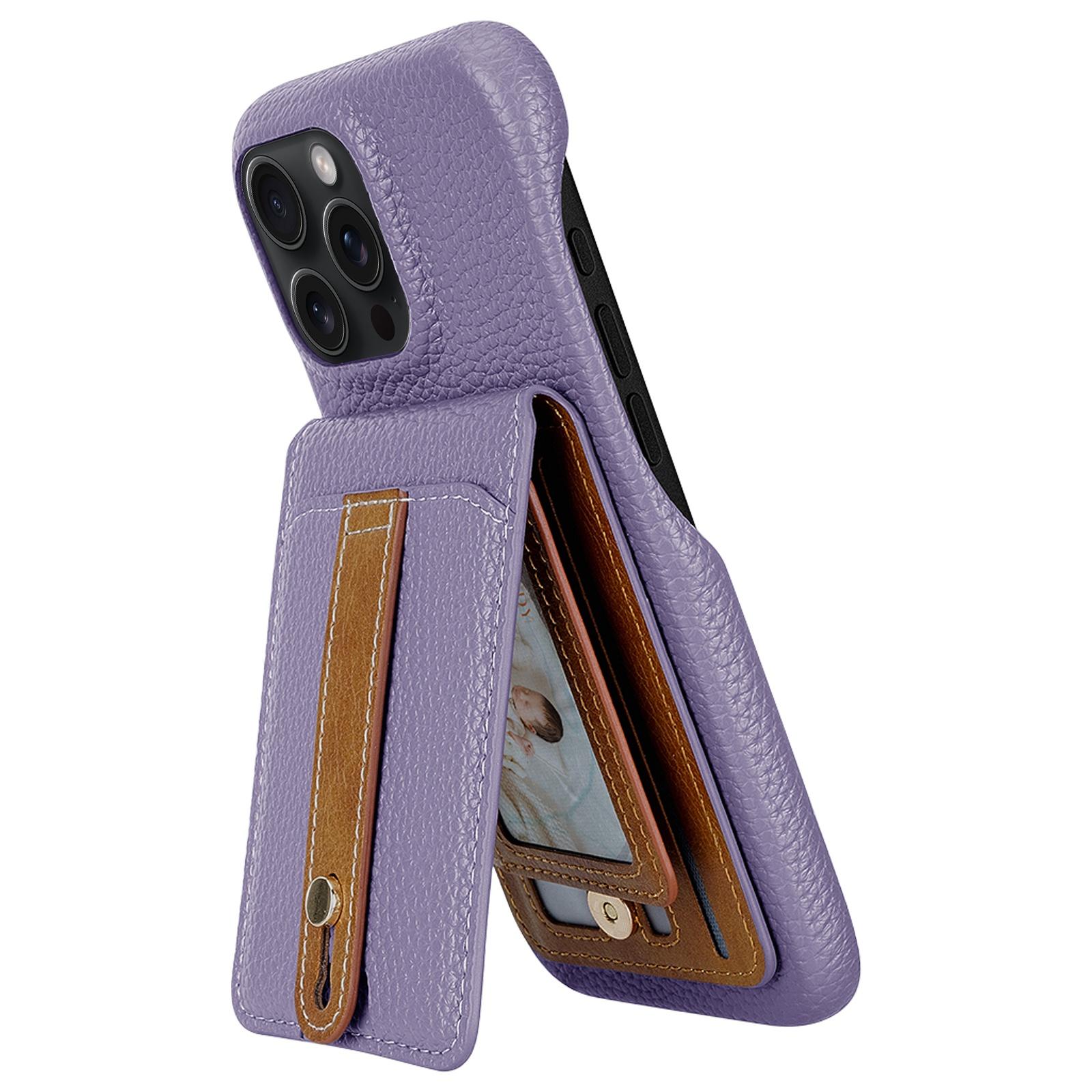 For iPhone 13 Pro Max Litchi Texture Leather Ring Card Bag Holder Phone Case(Purple) - Shopkiz.com