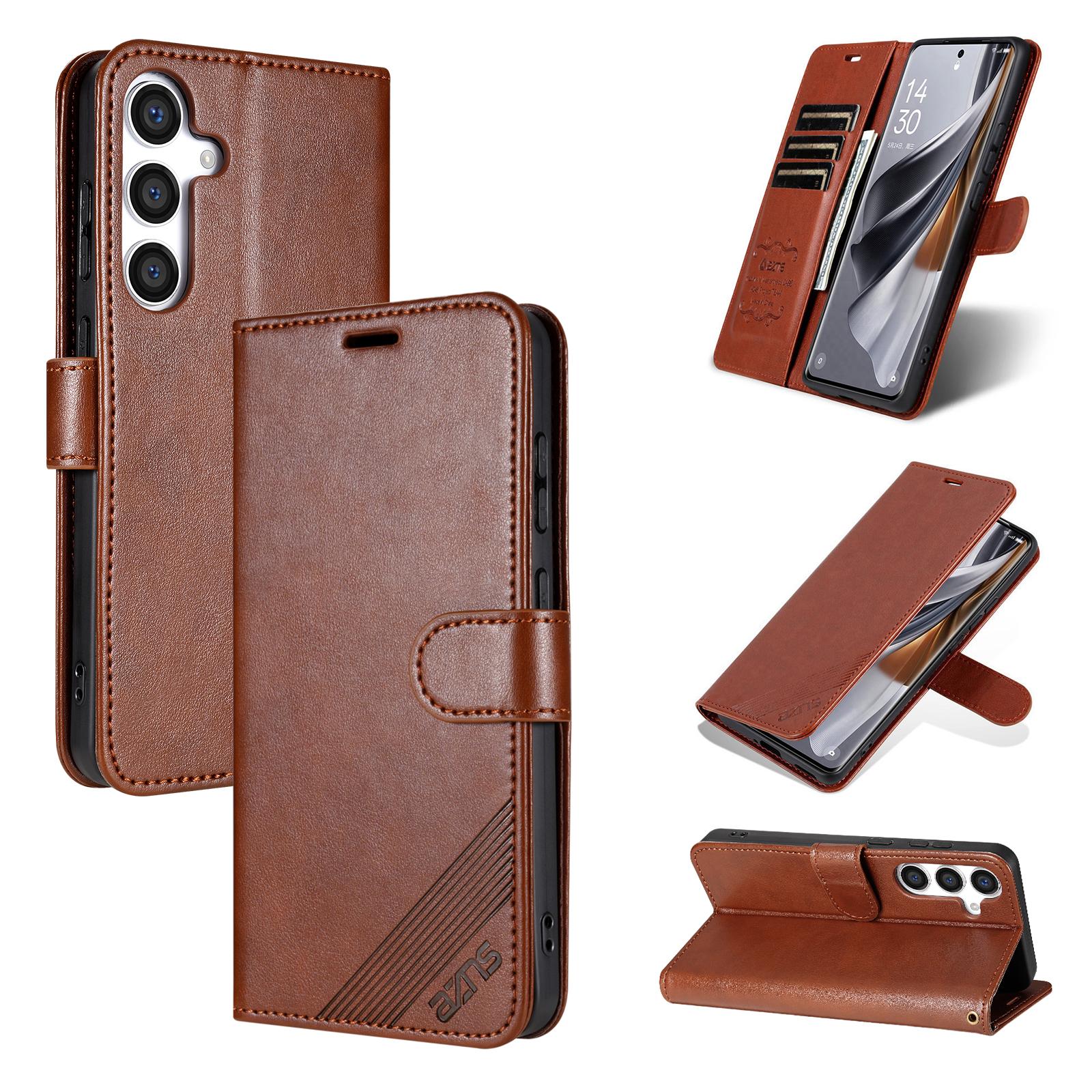 For Galaxy S26 FE 5G AZNS Sheepskin Texture Flip Leather Phone Case(Brown) - Shopkiz.com