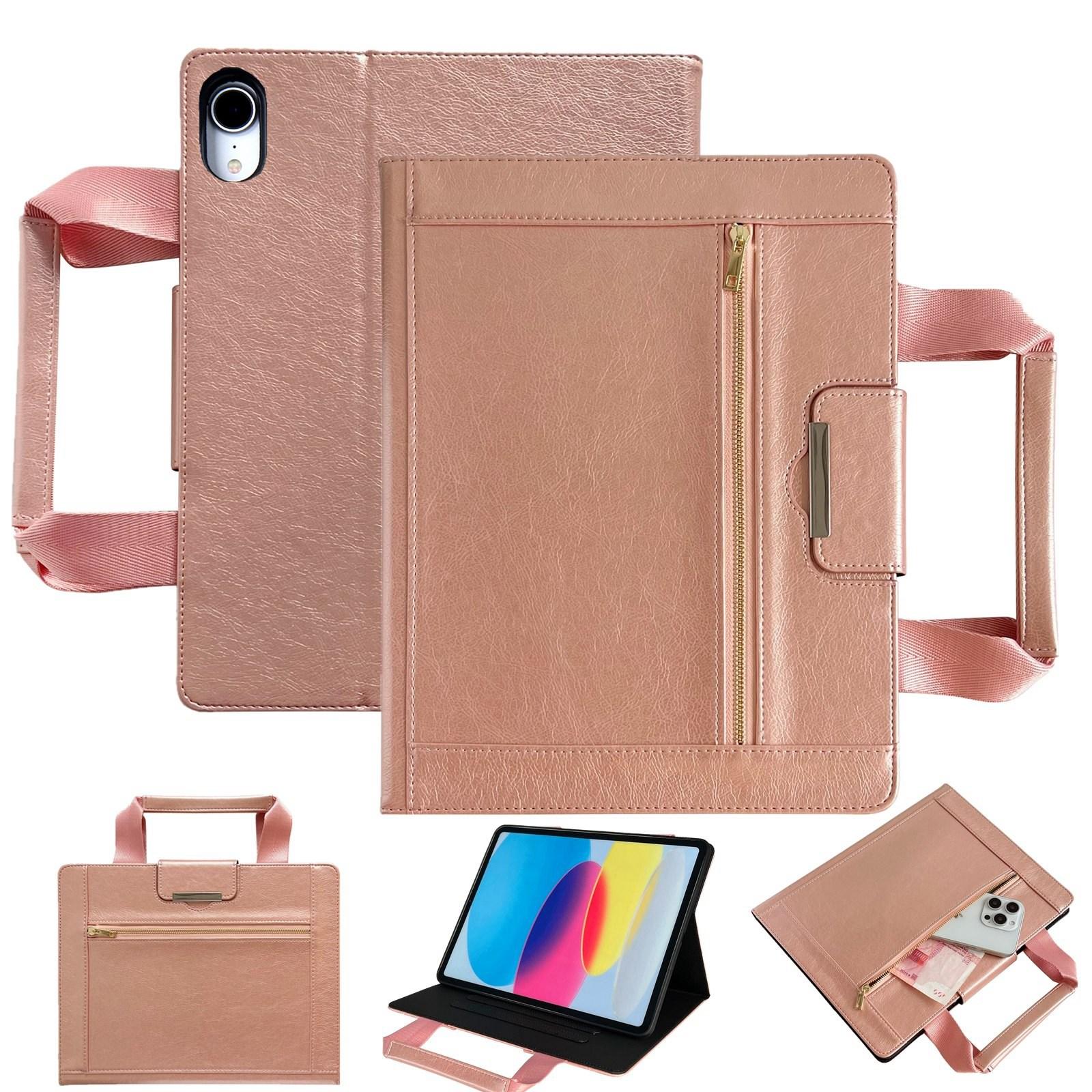 For iPad 2025 / 2022 Zipper Handle Retro Smart Leather Tablet Case(Rose Gold) - Shopkiz.com