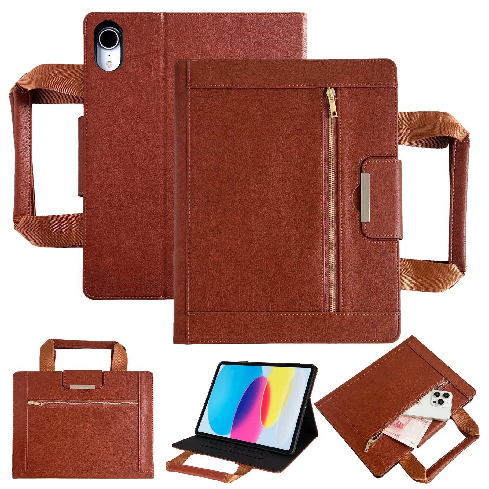 For iPad 2025 / 2022 Zipper Handle Retro Smart Leather Tablet Case(Brown) - Shopkiz.com