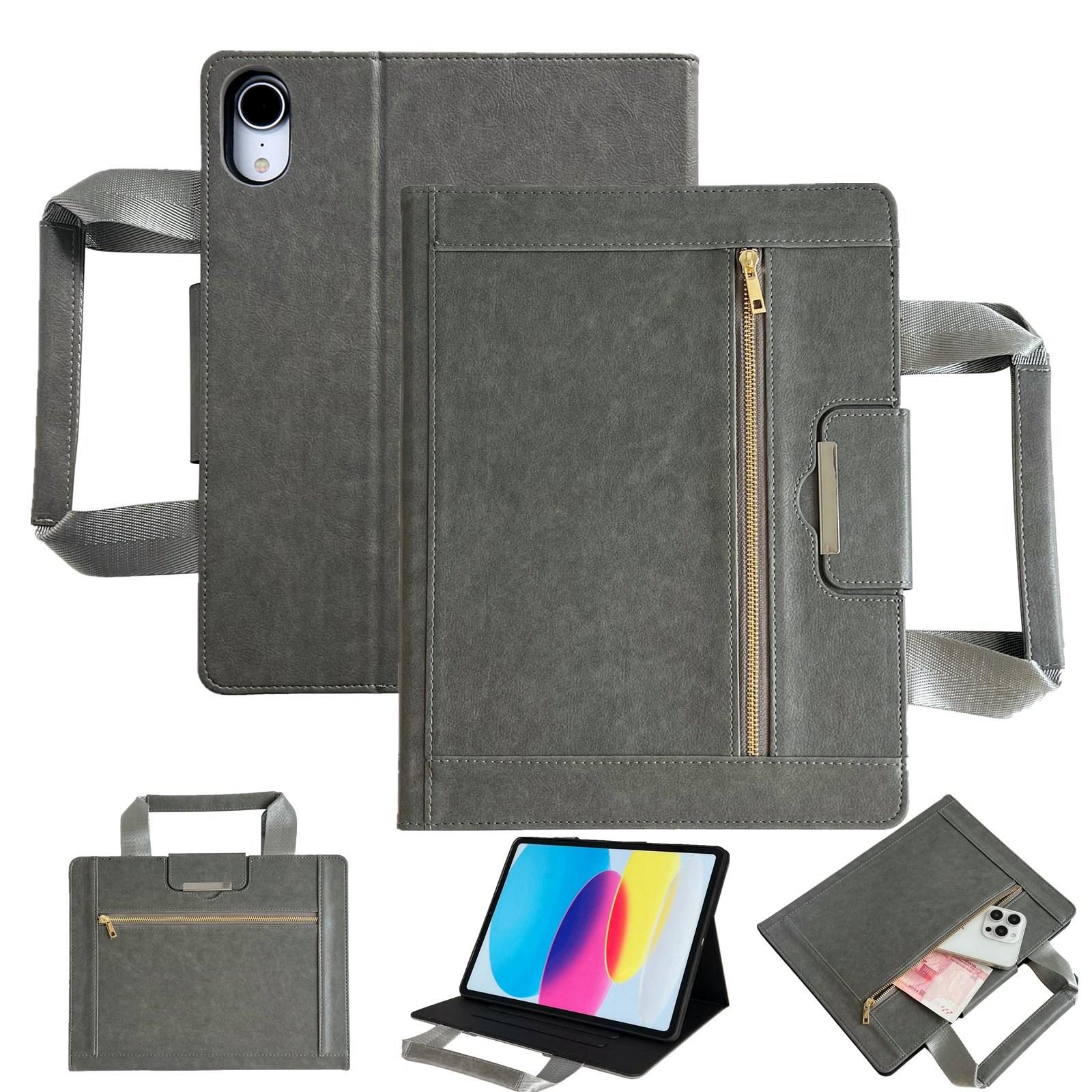 For iPad mini 2024 / 6 Zipper Handle Retro Smart Leather Tablet Case(Grey) - Shopkiz.com