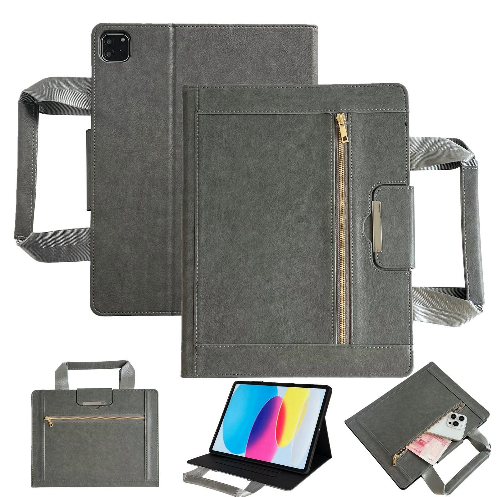 For iPad Pro 11 2025 / 2024 Zipper Handle Retro Smart Leather Tablet Case(Grey) - Shopkiz.com