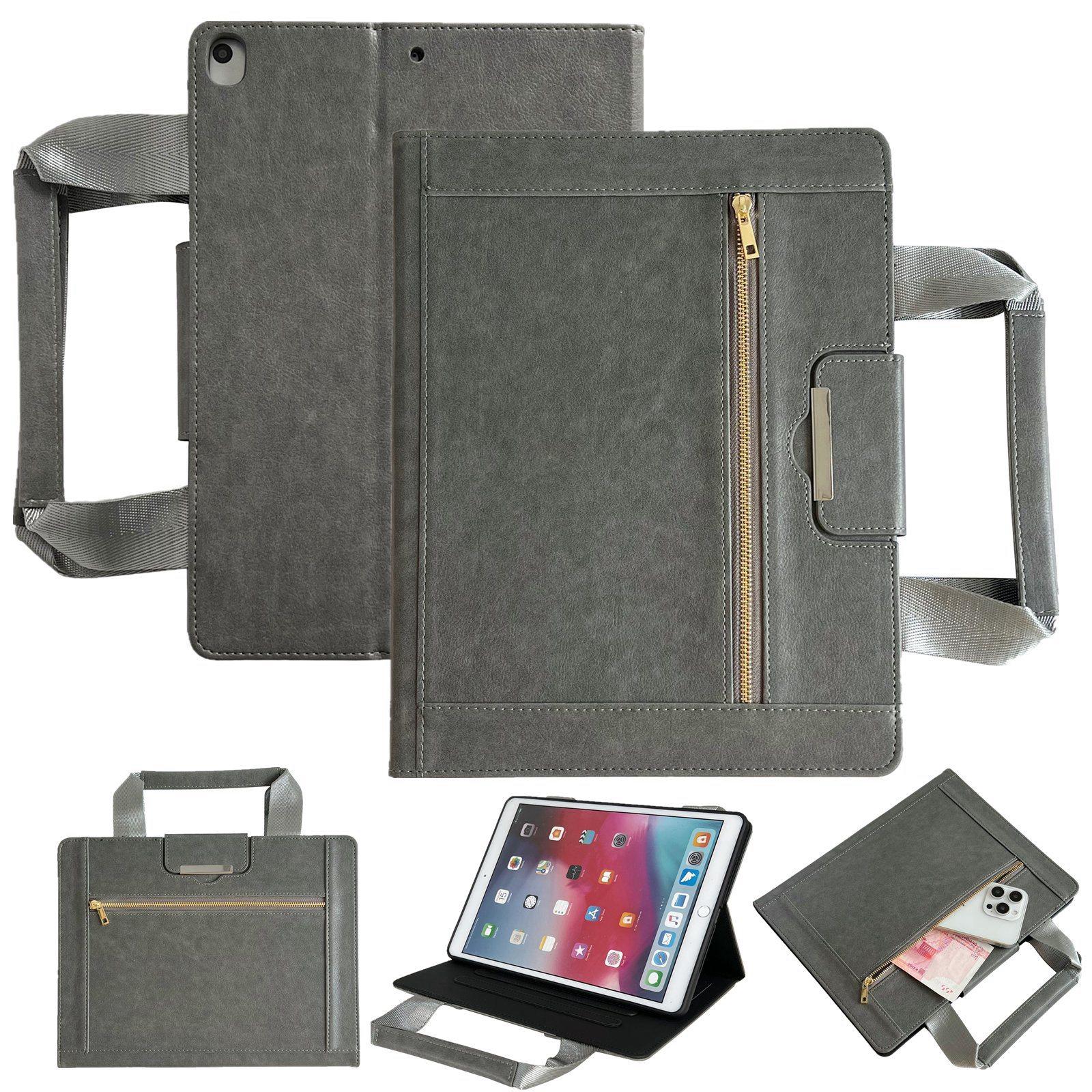 For iPad 10.2 2021 / 2020 / 2019 Zipper Handle Retro Smart Leather Tablet Case(Grey) - Shopkiz.com