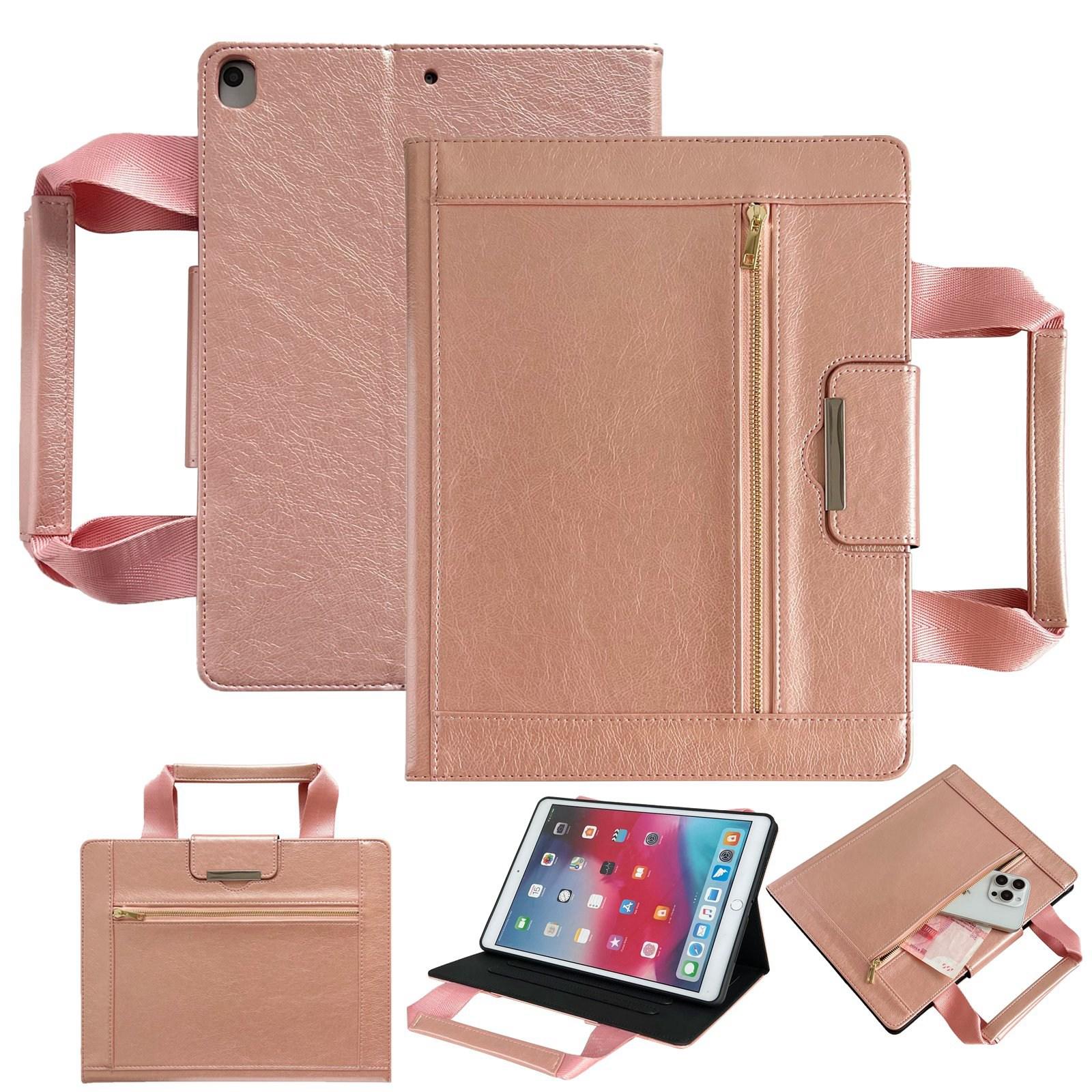 For iPad 10.2 2021 / 2020 / 2019 Zipper Handle Retro Smart Leather Tablet Case(Rose Gold) - Shopkiz.com