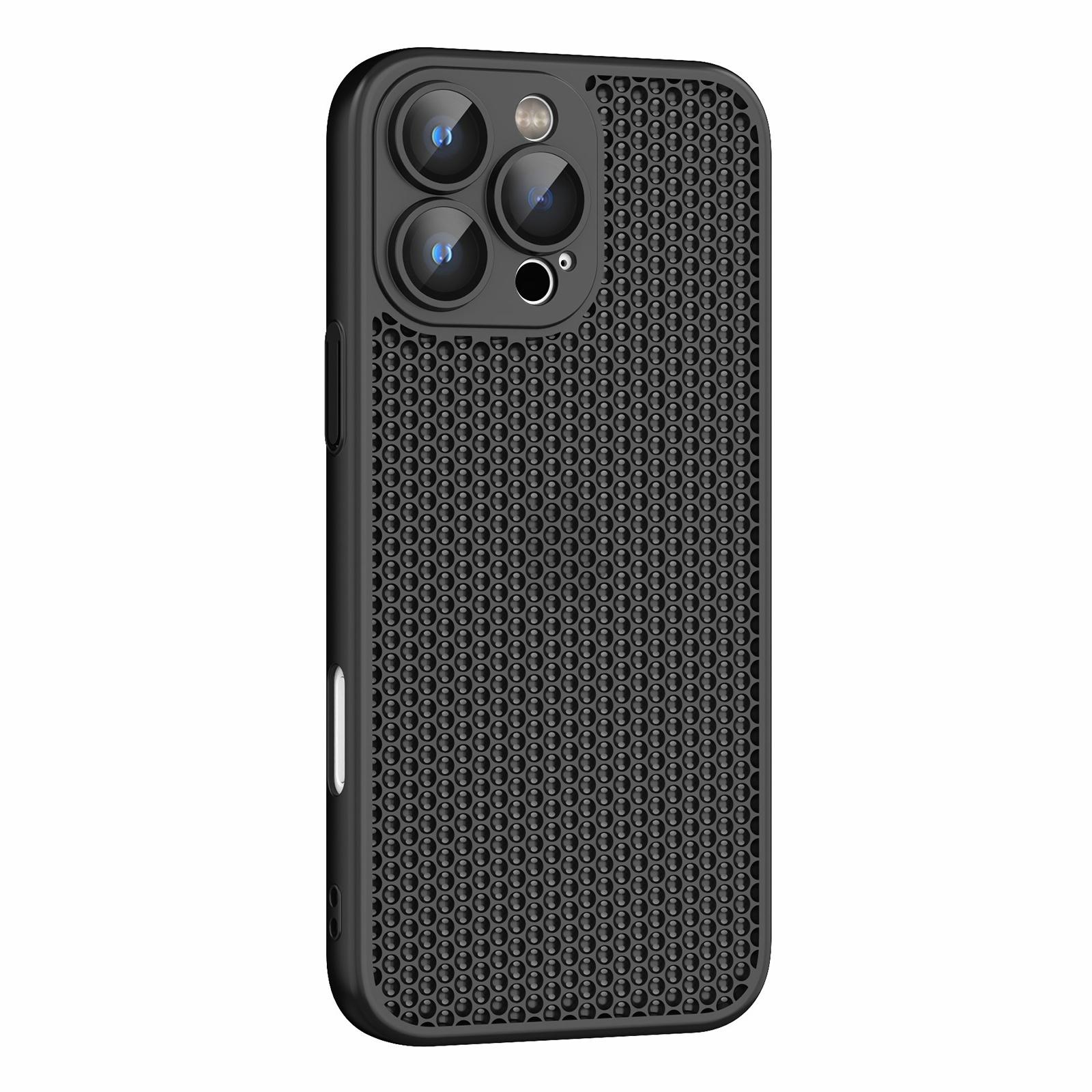 For iPhone 16 Pro Cooling Skin Feel PC Phone Case with Lens Film(Black) - Shopkiz.com