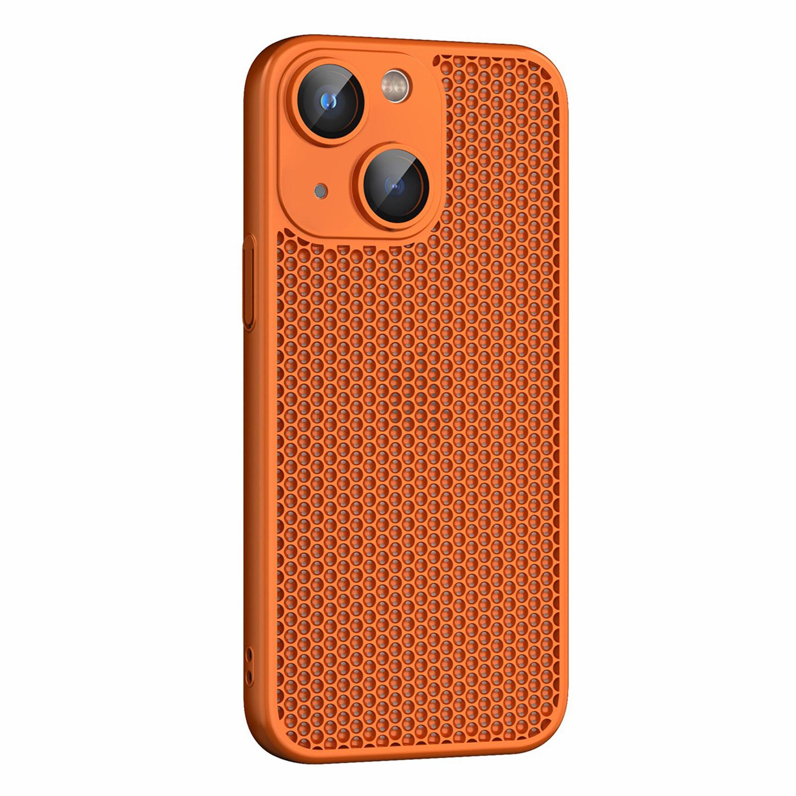 For iPhone 15 Cooling Skin Feel PC Phone Case with Lens Film(Orange) - Shopkiz.com